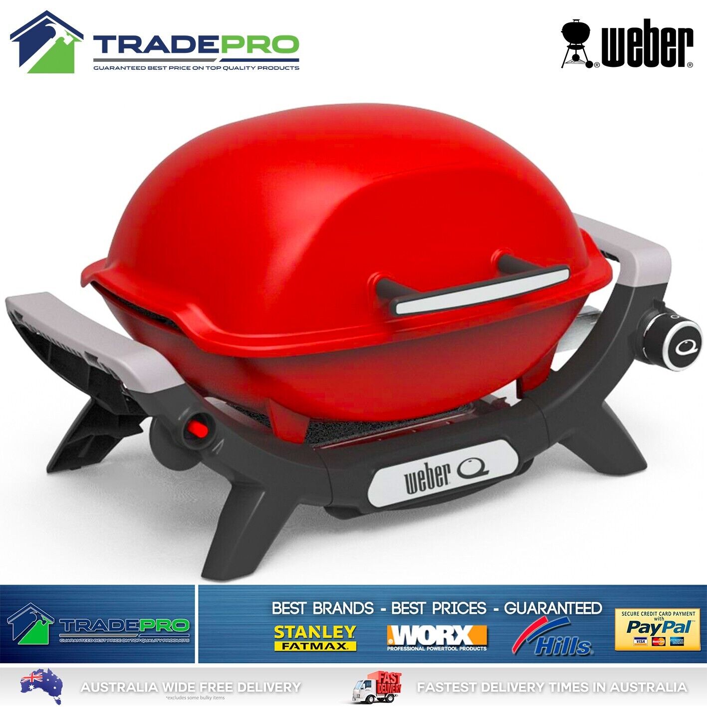 BBQ Weber Q1000 Portable Gas Barbecue Grill Stainless Steel Burner & Hose Baby Q