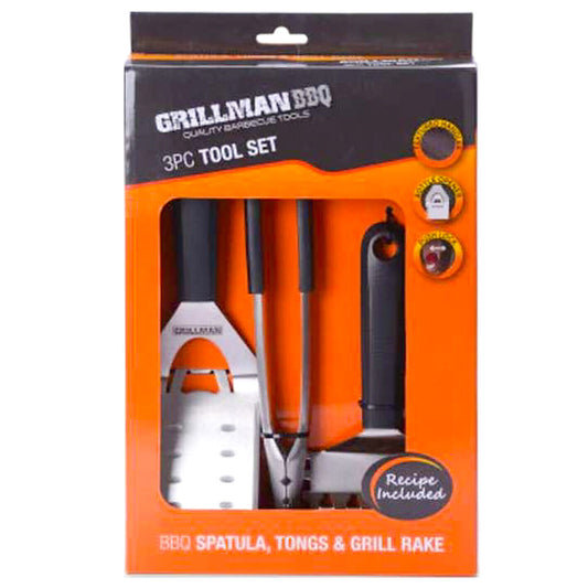 Genuine Grillman® Heavy Duty Stainless Steel 3pc BBQ Tool Set Kit Barbecue