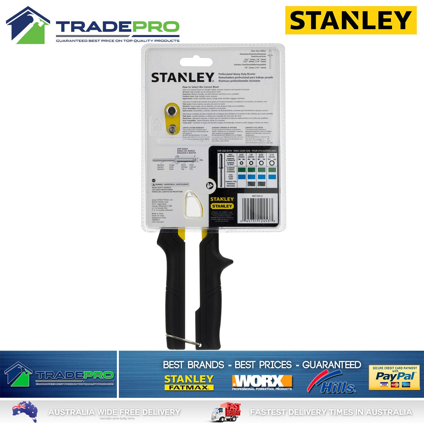 Rivet Gun Stanley Contractor Commercial Grade New Model PRO Pop Riveter MR100CG
