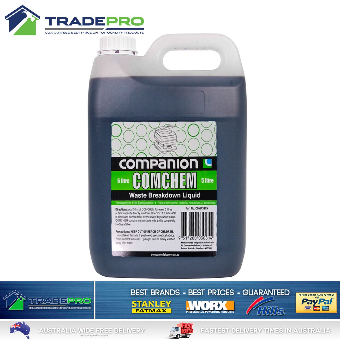 Comchem Premium 5 Litre Toilet Waste Break Down Liquid 5L Companion Portasol
