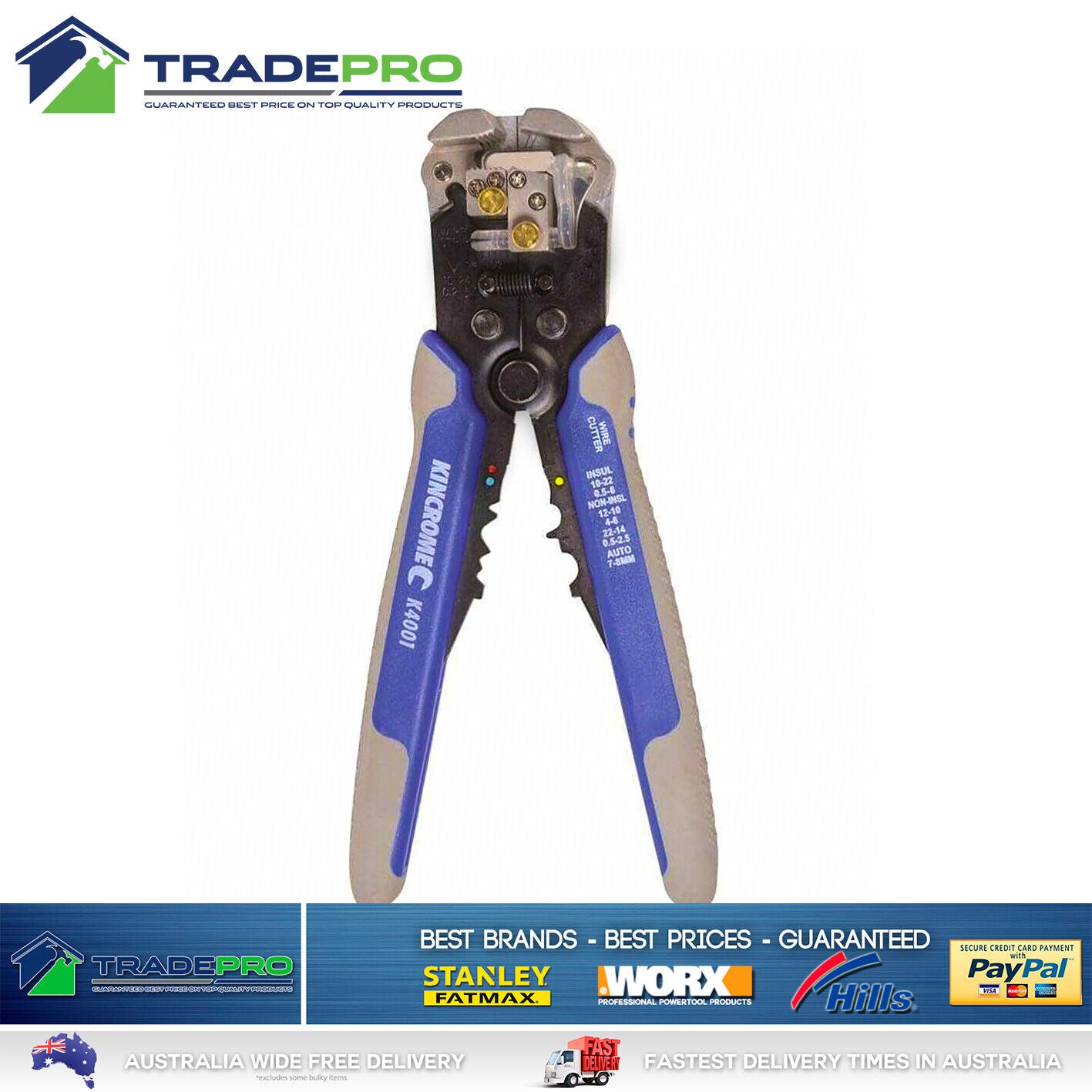 Automatic Wire Stripper Crimper Heavy Duty Kincrome Electrical 200mm Cutter PRO