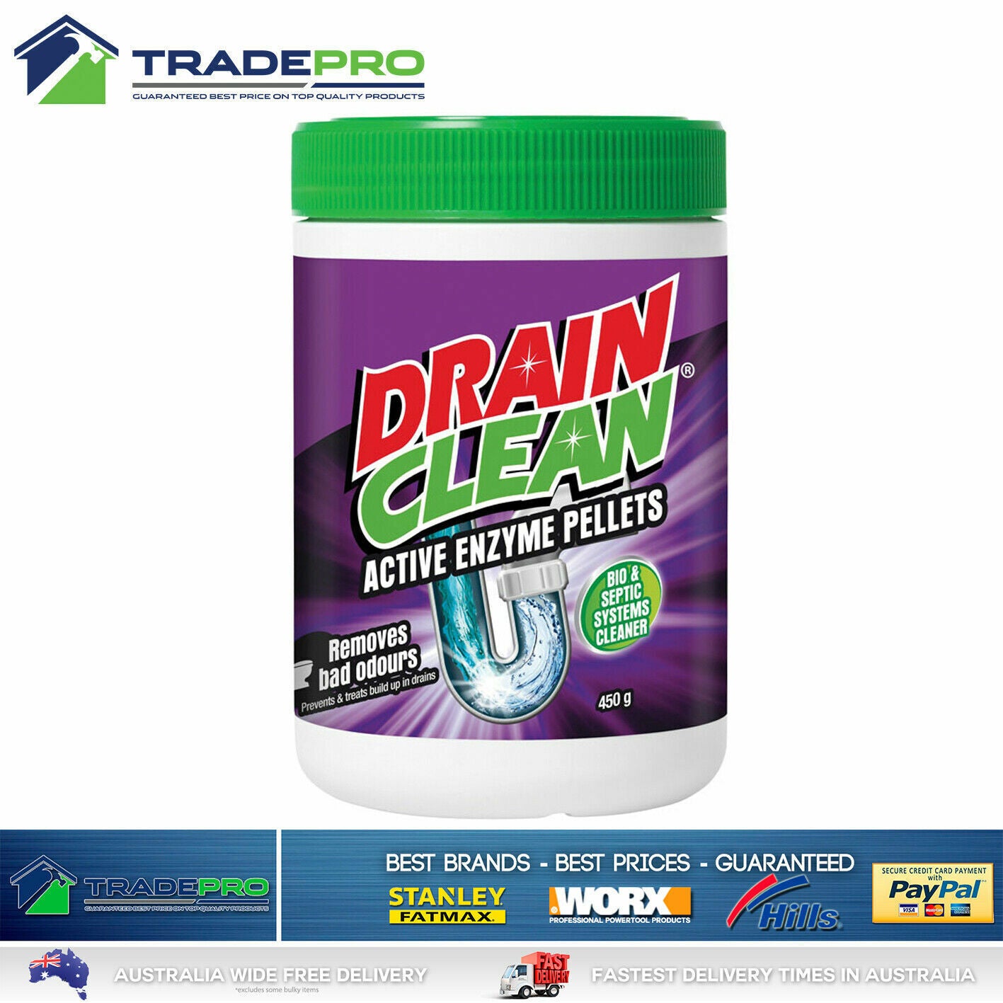Drain Cleaner & Odour Eliminator Heavy Duty Actizyme Enzyme 450g tub Aust Made