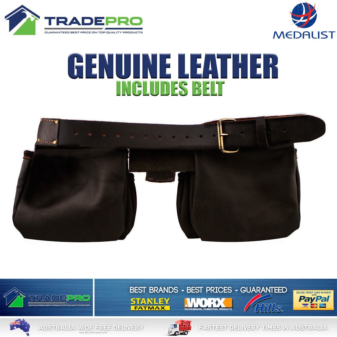 Leather Nail Bag 11 Pocket Medaltech® PRO Tool Pouch Carpenter Riggers Quality