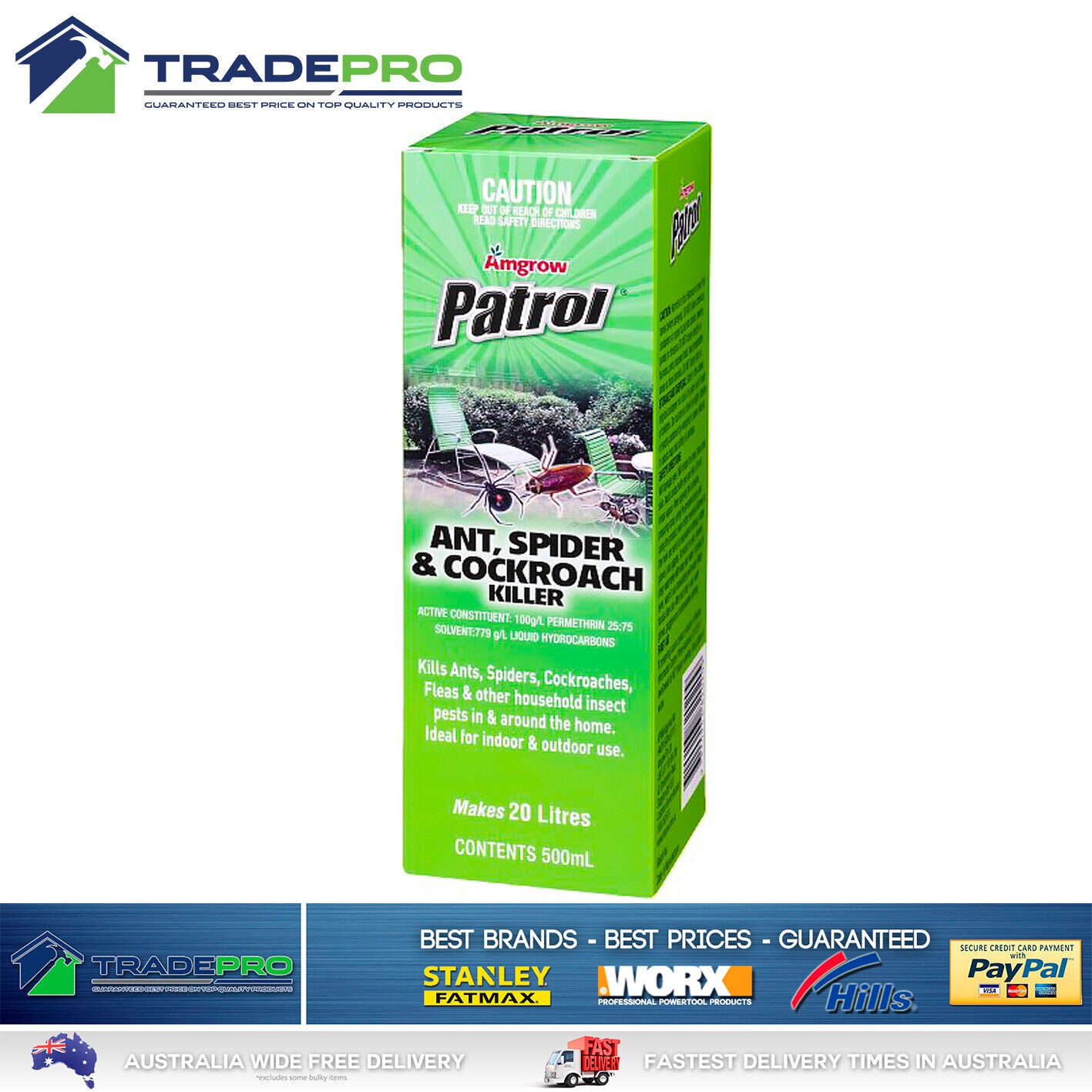 Patrol Ant Spider Cockroach Concentrate 500ml 2 Month Insect Killer Low odour