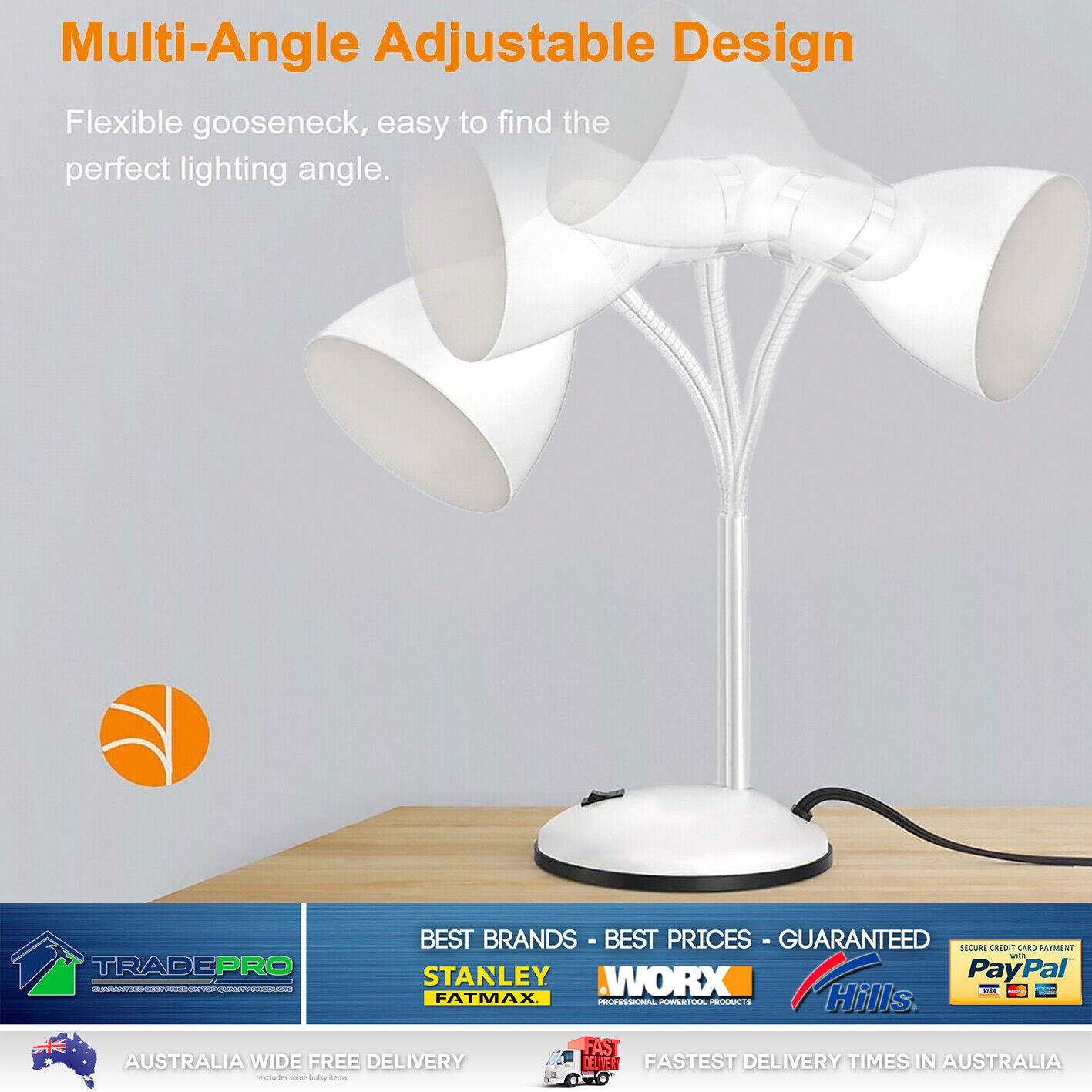 Desk Lamp LED Australia Table Light Adjustable Smart Flex Neck 240v with Globe