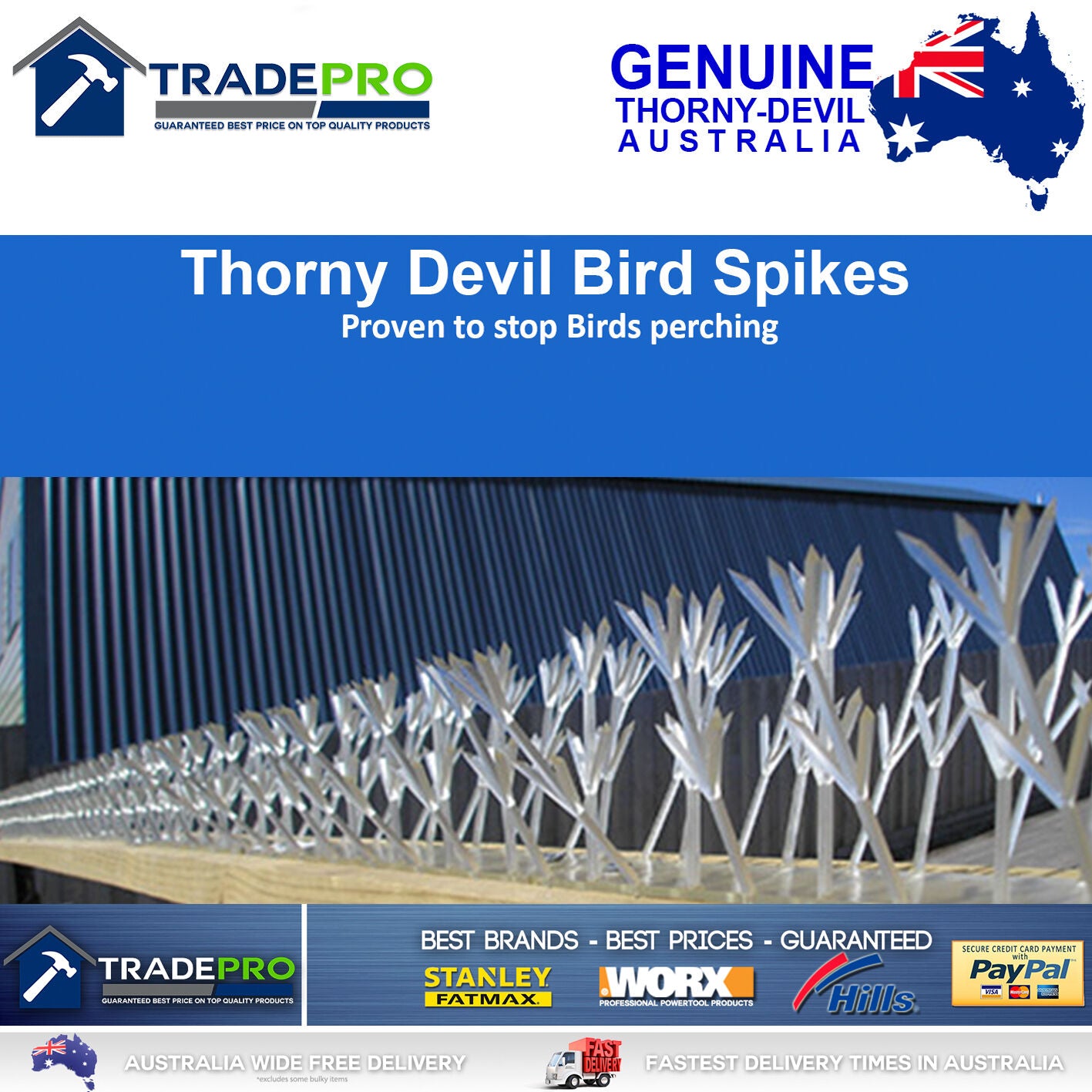 Thorny Devil® Spikes PRO Clear Polycarb 42cm Fence Animal Bird Possum Deterrent