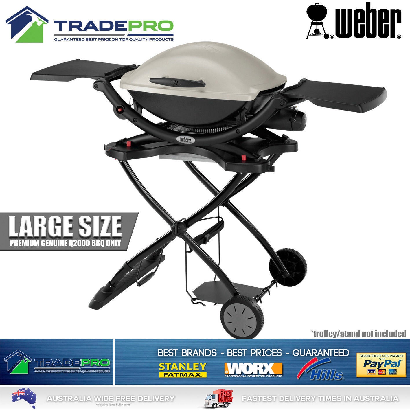 BBQ Weber Q2000 PRO Portable Gas Barbecue Grill Stainless Steel Burner with Hose