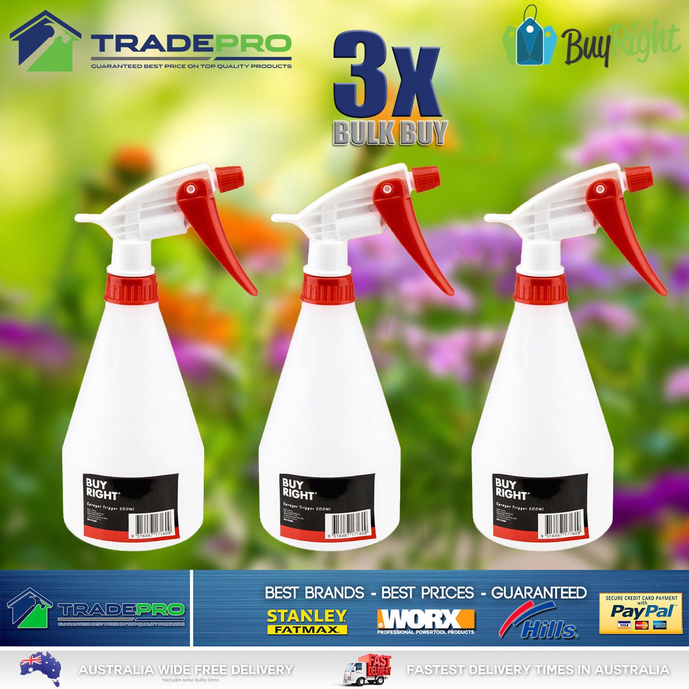 3x Spray Bottle 500ml Trigger Gun Misting Sprayer Flowers Restaurant Cleaner