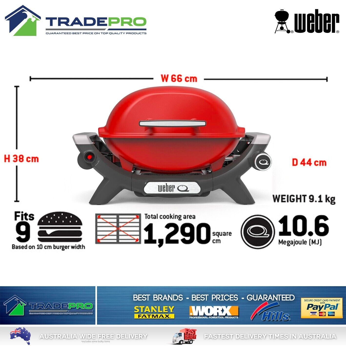 BBQ Weber Q1000 Portable Gas Barbecue Grill Stainless Steel Burner & Hose Baby Q