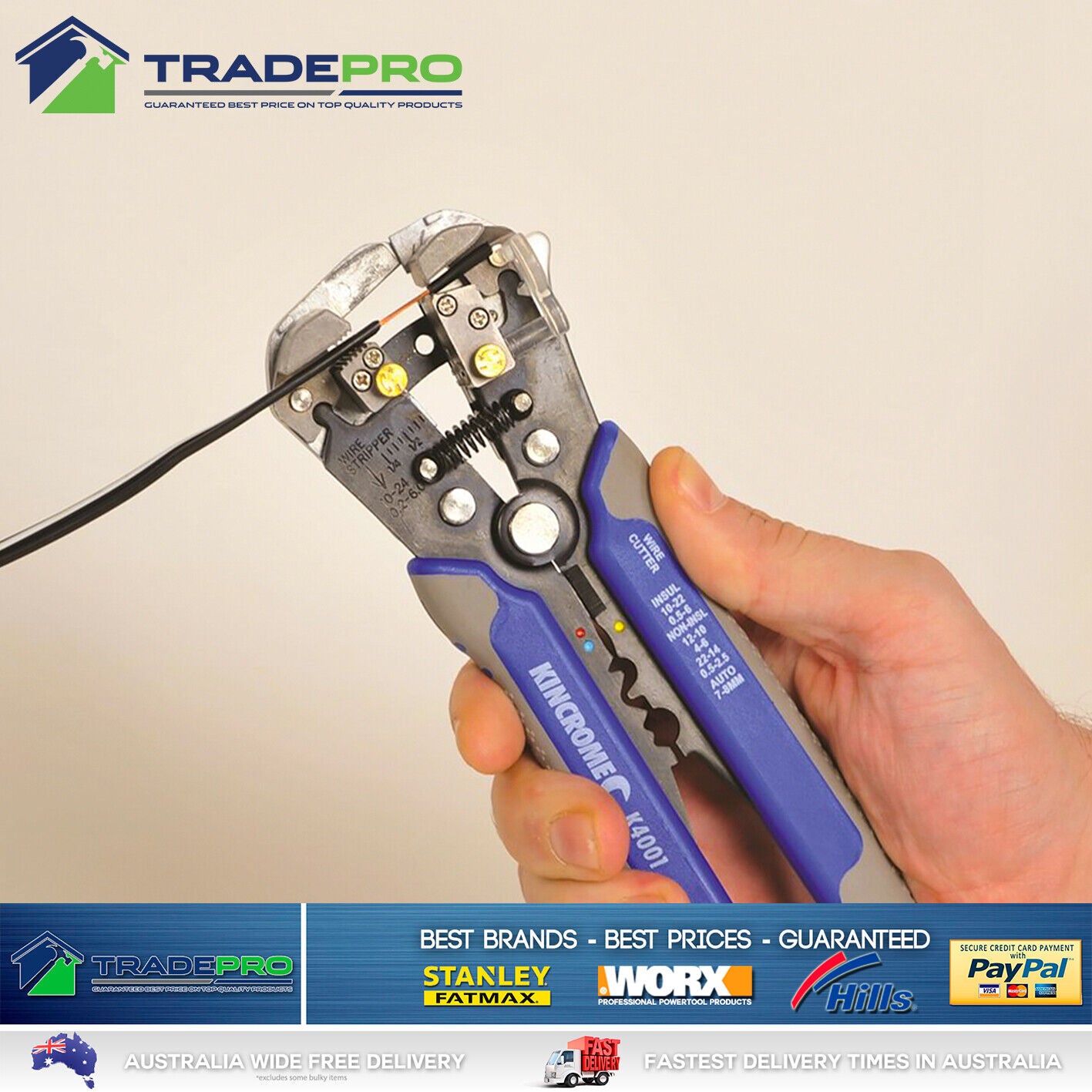 Automatic Wire Stripper Crimper Heavy Duty Kincrome Electrical 200mm Cutter PRO