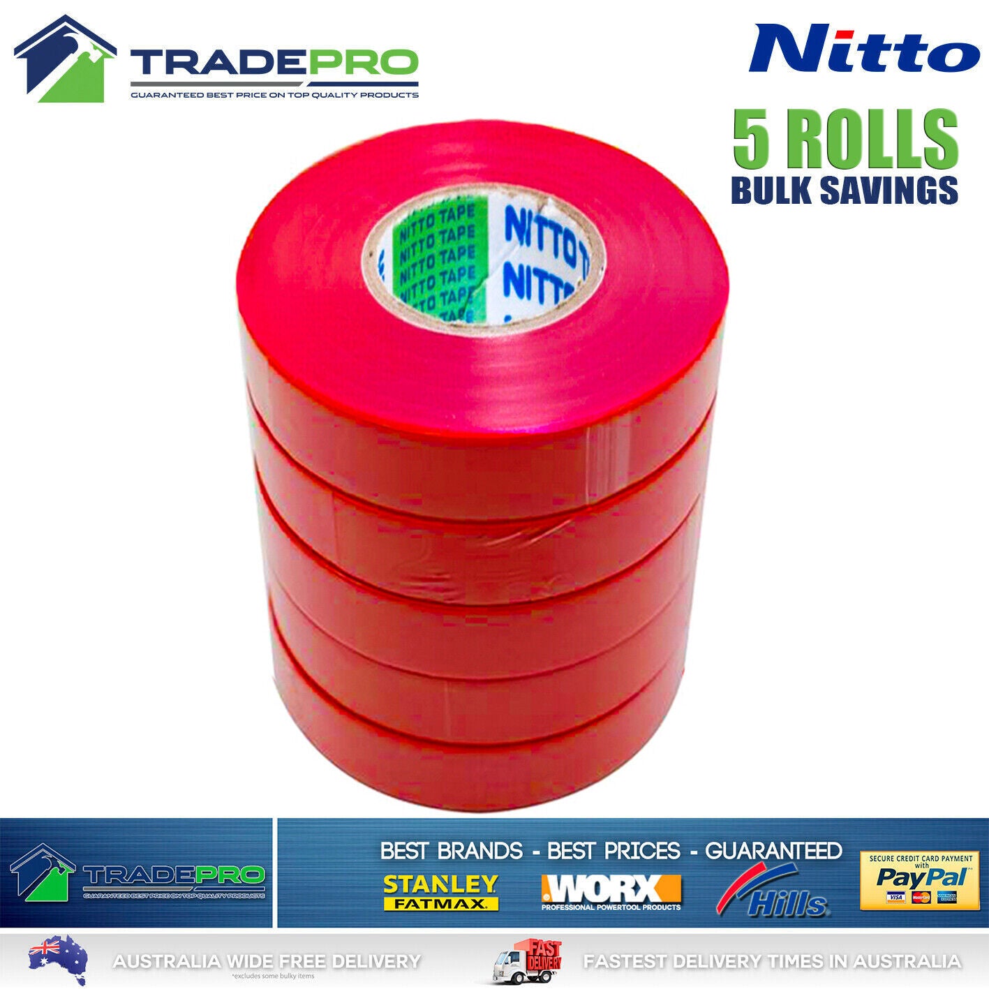 5x Rolls Nitto® Electrical Tape Red 18mm x 20m Insulation Denko Electric Bulk