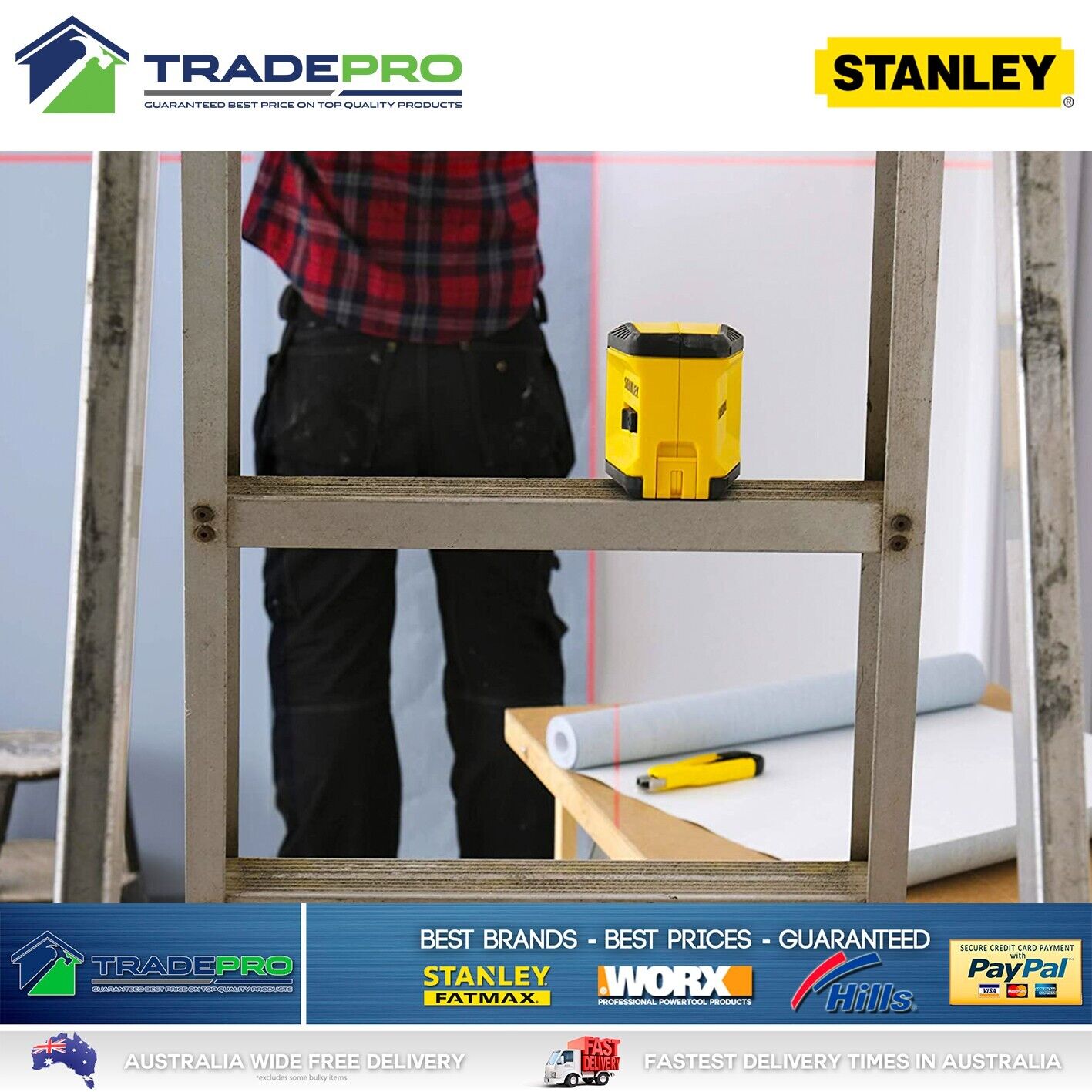 Stanley Cross Line Laser Red Leveling Distance Accurate Transversal Pendulum PRO