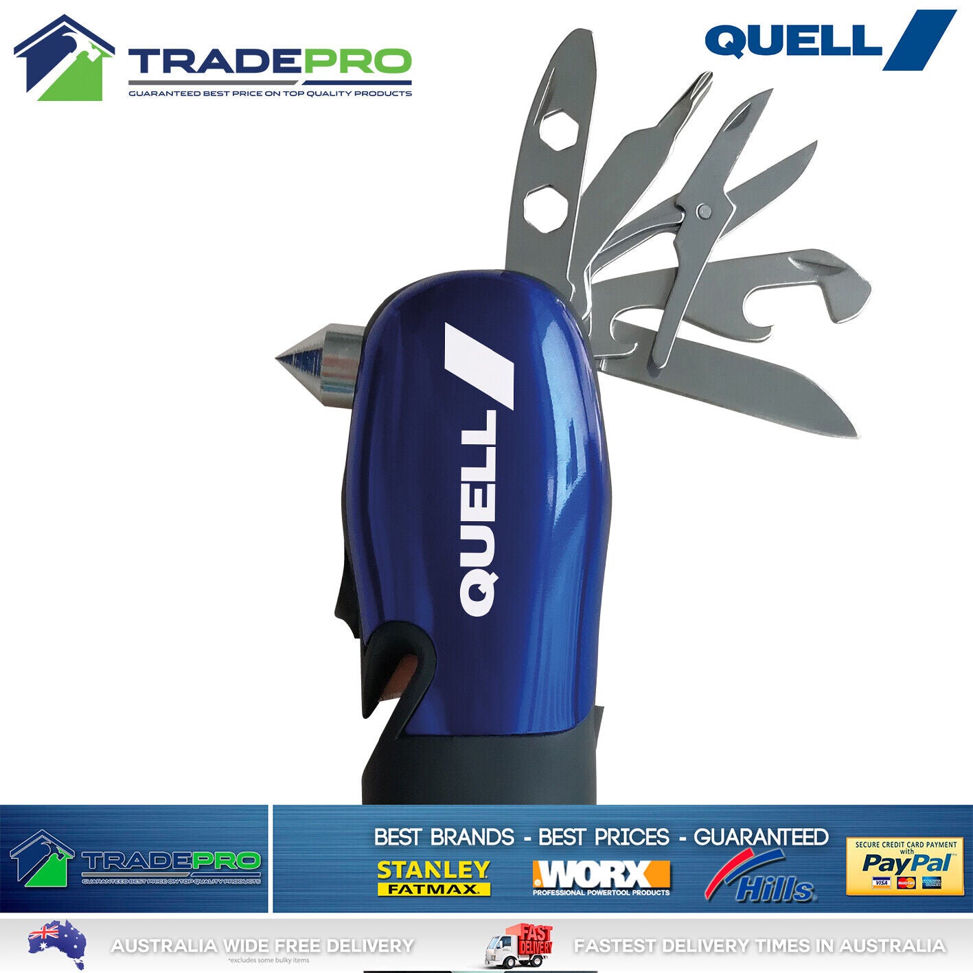 Quell Flashlight Emergency Torch Survival Knife Cutter & Breaker Multi Tool LED