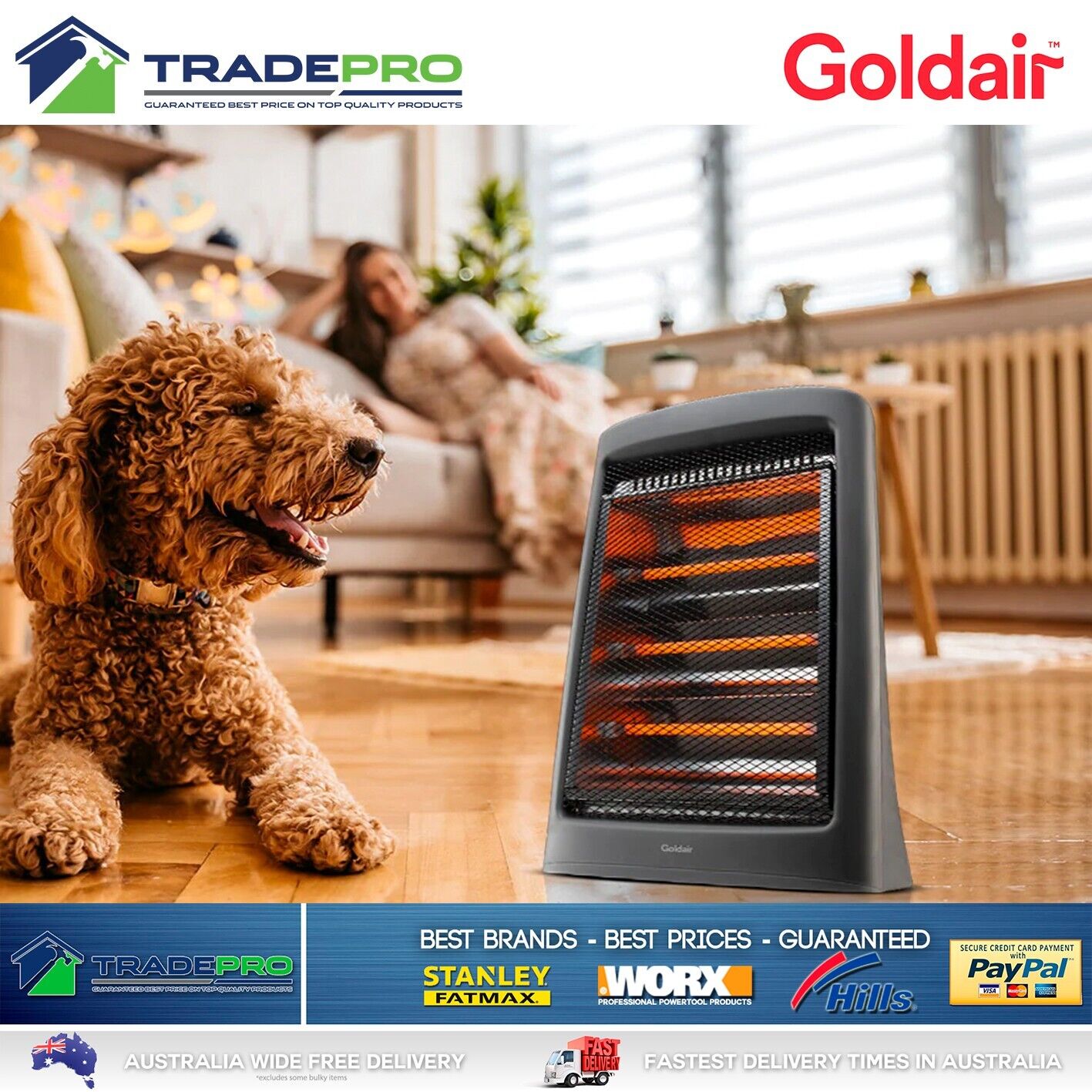 Heater Radiant 1200W Goldair 3 Bar Heat Bedroom Bathroom Indoor Electric Home