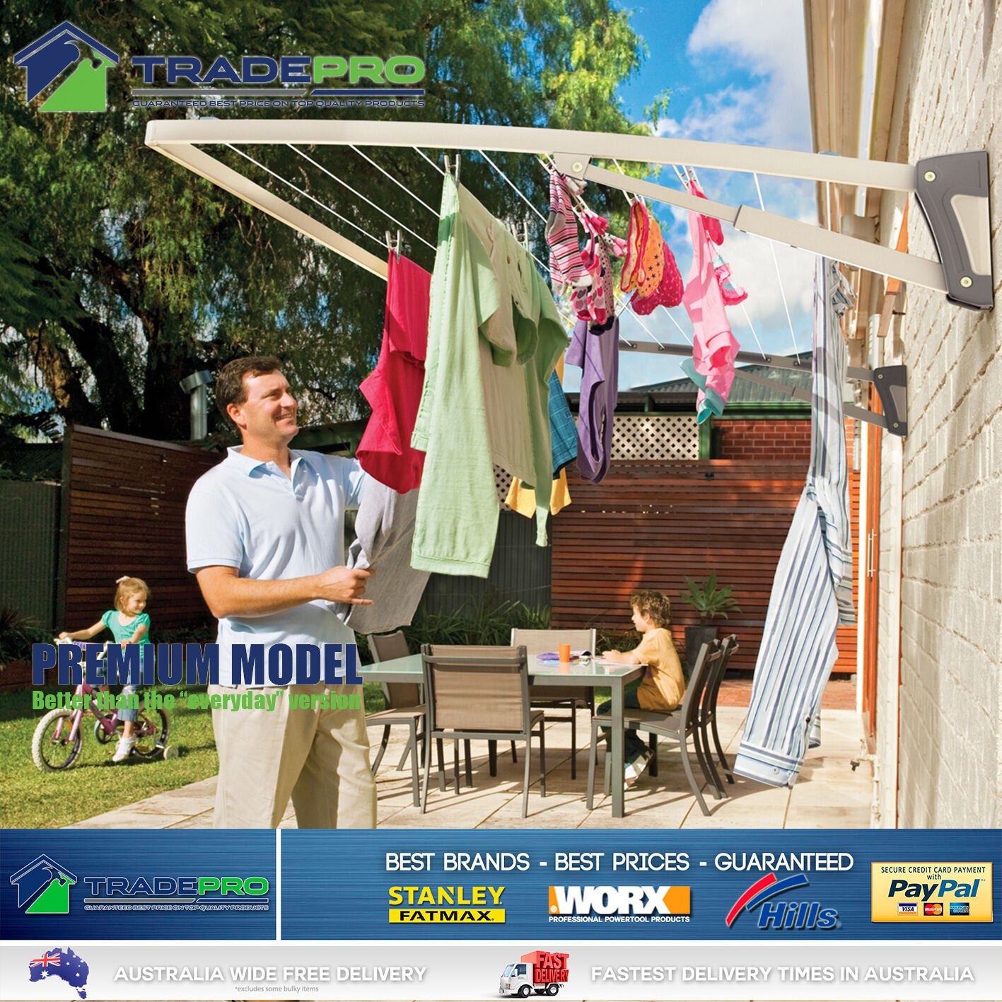 Hills® Clothes Line PREMIUM Large Folding Single Down Clothesline Surf Mist