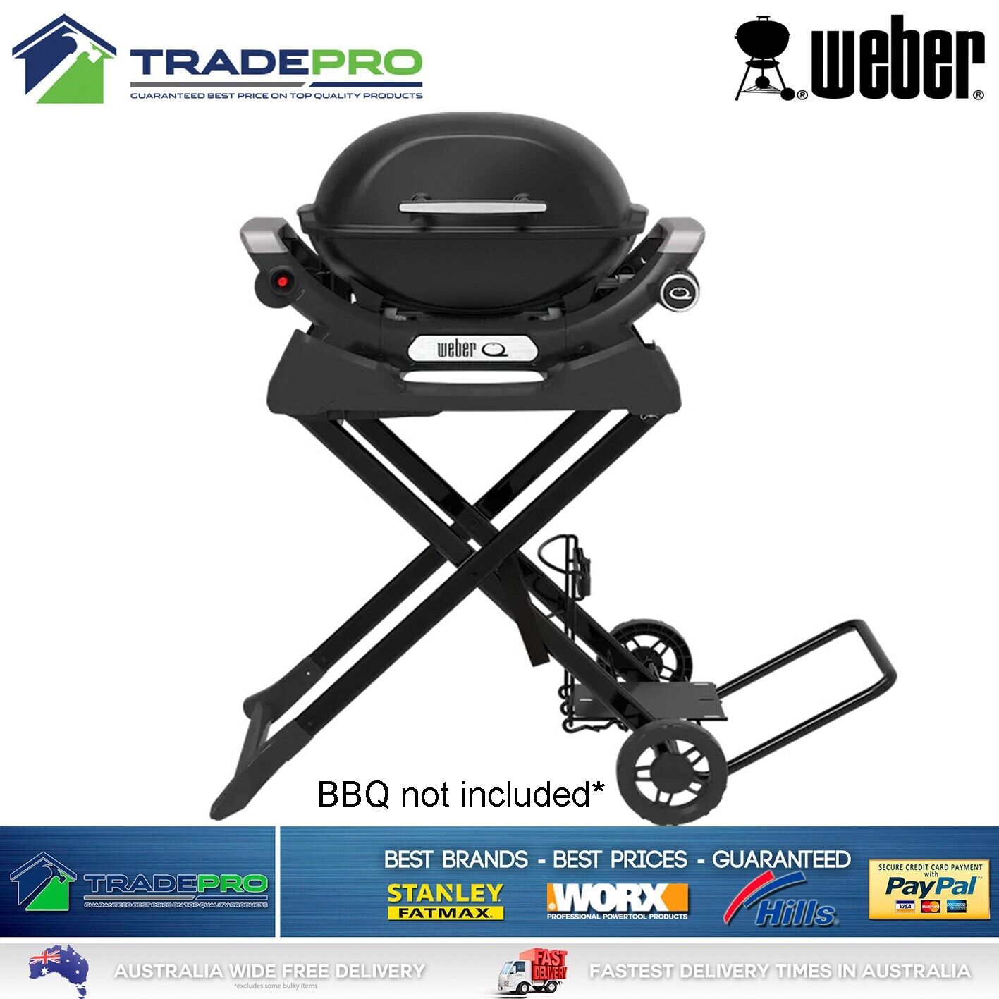 Weber BBQ Portable Cart Trolley Stand & H/Duty Wheels 1000 2000 Baby Q Series