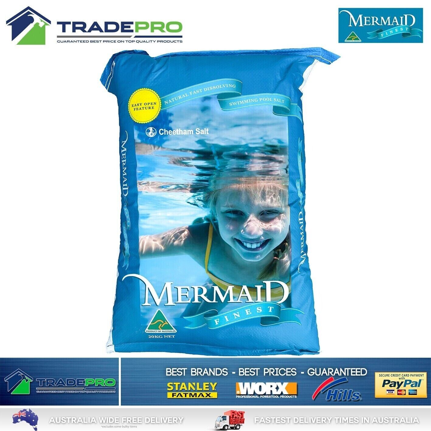 Swimming Pool Salt 20kg Bag Fine Granular Washed Salt Sodium Chloride Mermaid