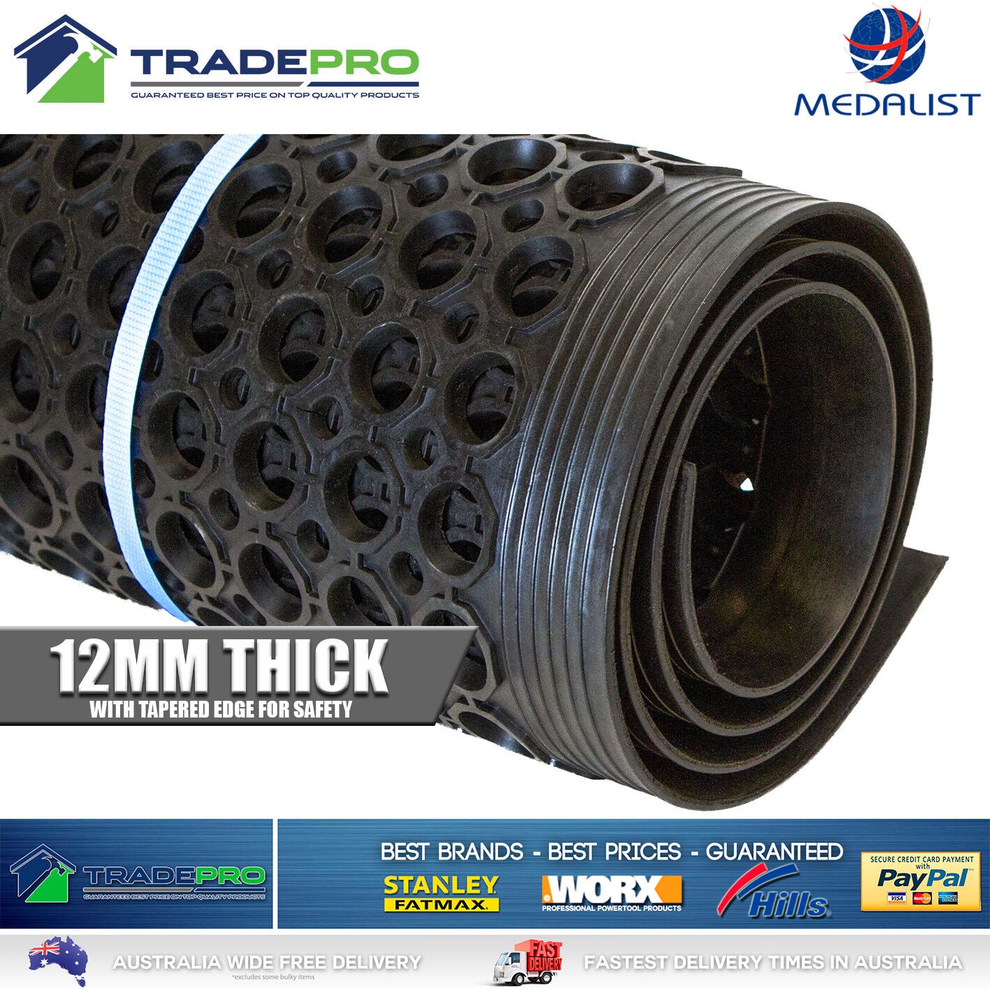 Industrial Rubber Non Slip Mat 1524mm x 914mm 12mm Thick PRO Cargo Quality Ute