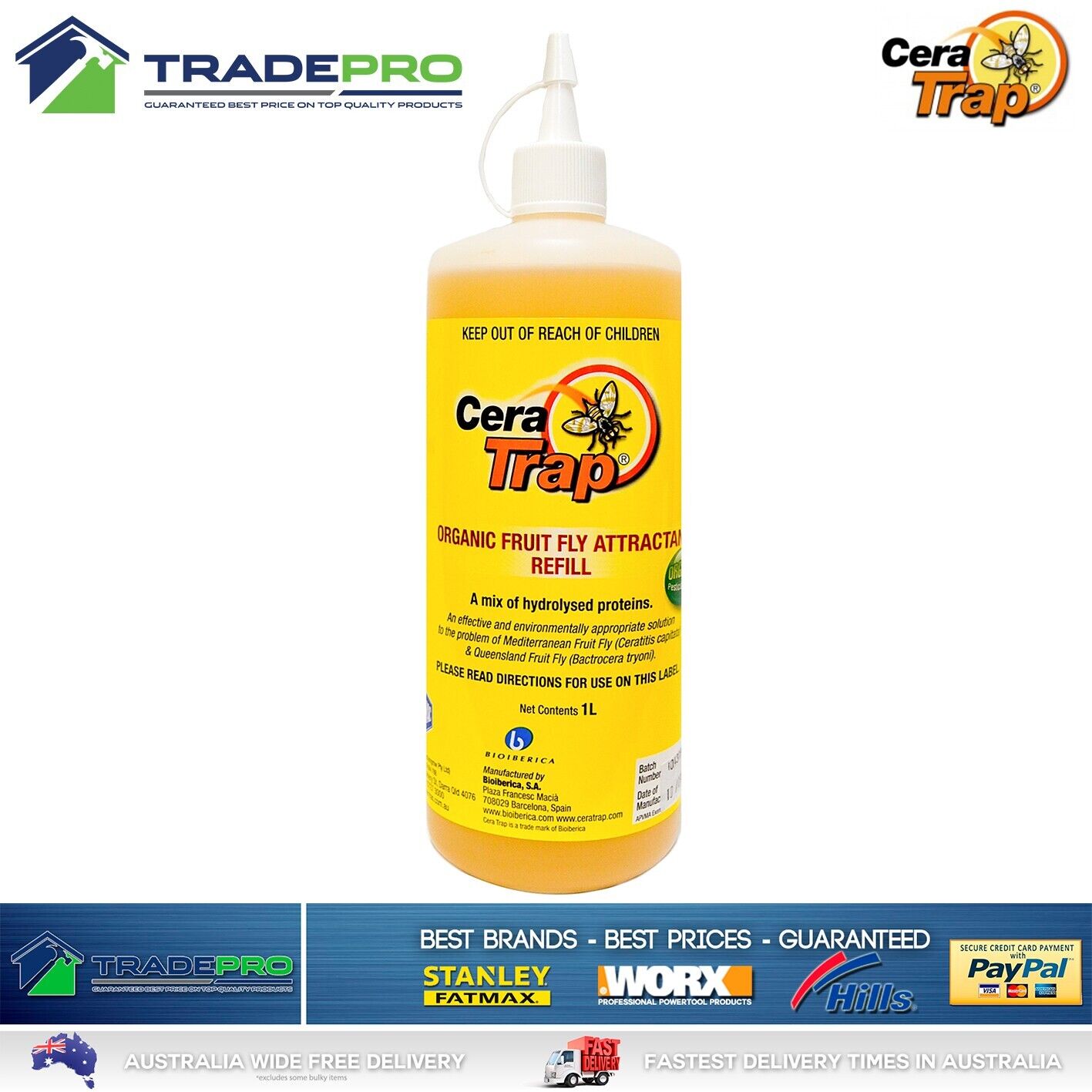 Fruit Fly Trap Refill 1L Cera Trap® Organic Fruitfly Catcher Attractant Liquid