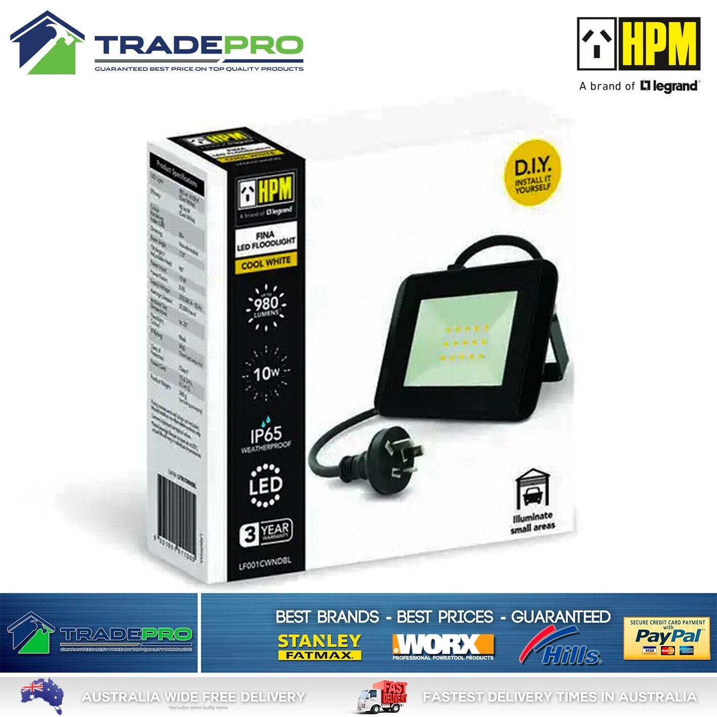 HPM LED Light Slim Fina Black 20W Outdoor Flex Plug Weather Resistant PRO
