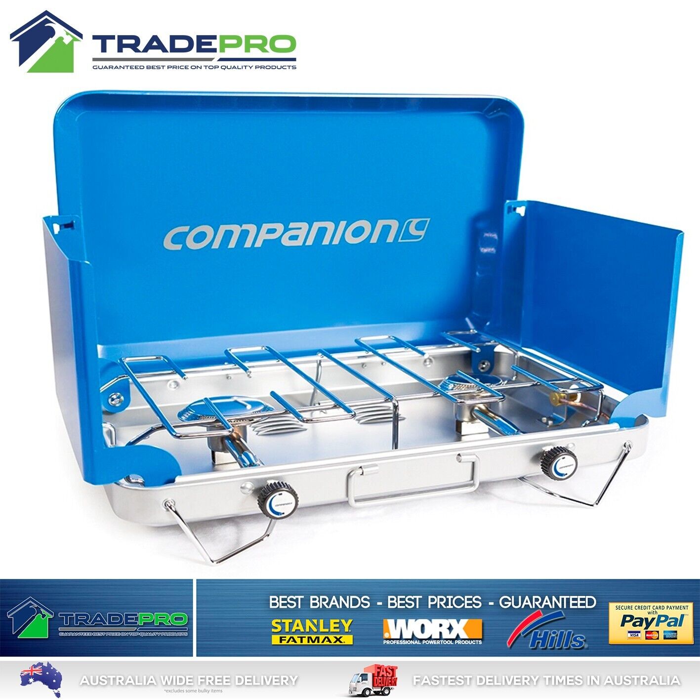 Gas Stove Companion Quality 2 Burner Camping Portable Cooker BBQ & Gas Hose PRO