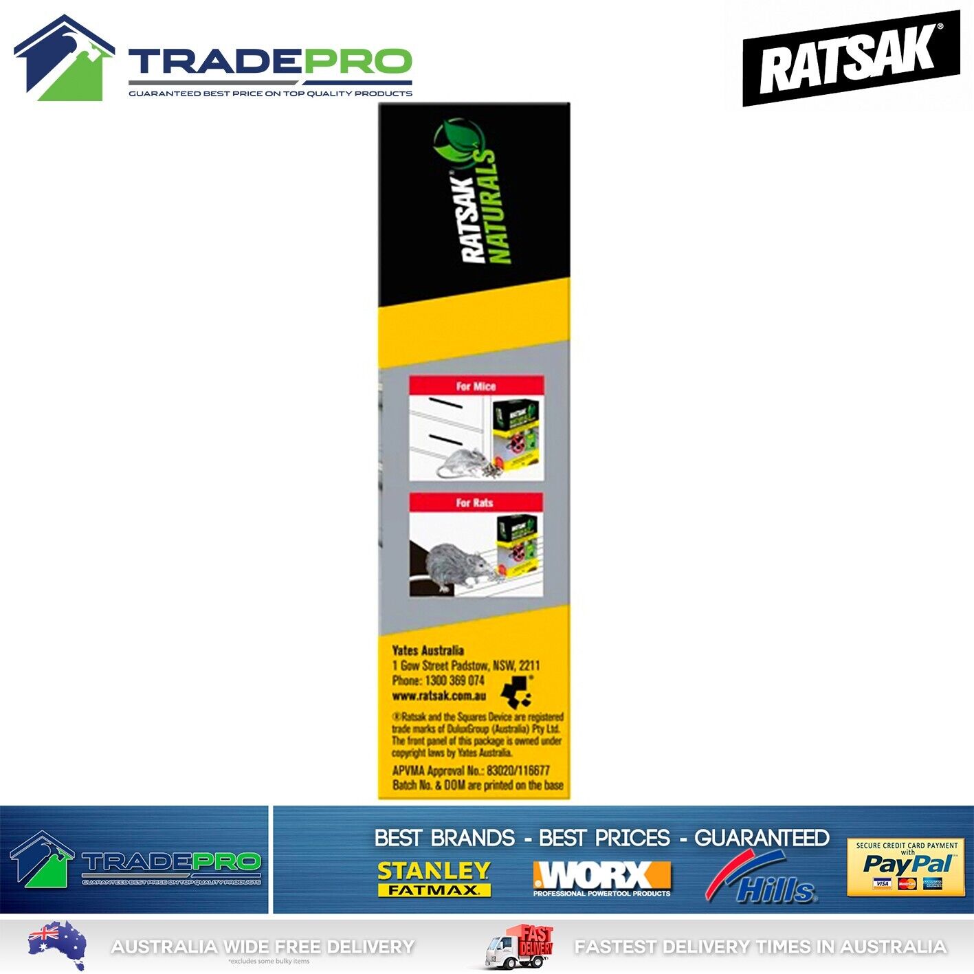Ratsak Naturals 224g Rat Mouse Killer Mice Rodent Bait Pellets Pet Safe Poison