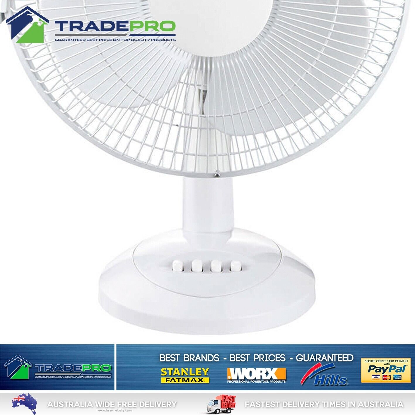 Desk Fan 30cm White 3 Speed Oscillation Floor Air Circulator Cooler PRO