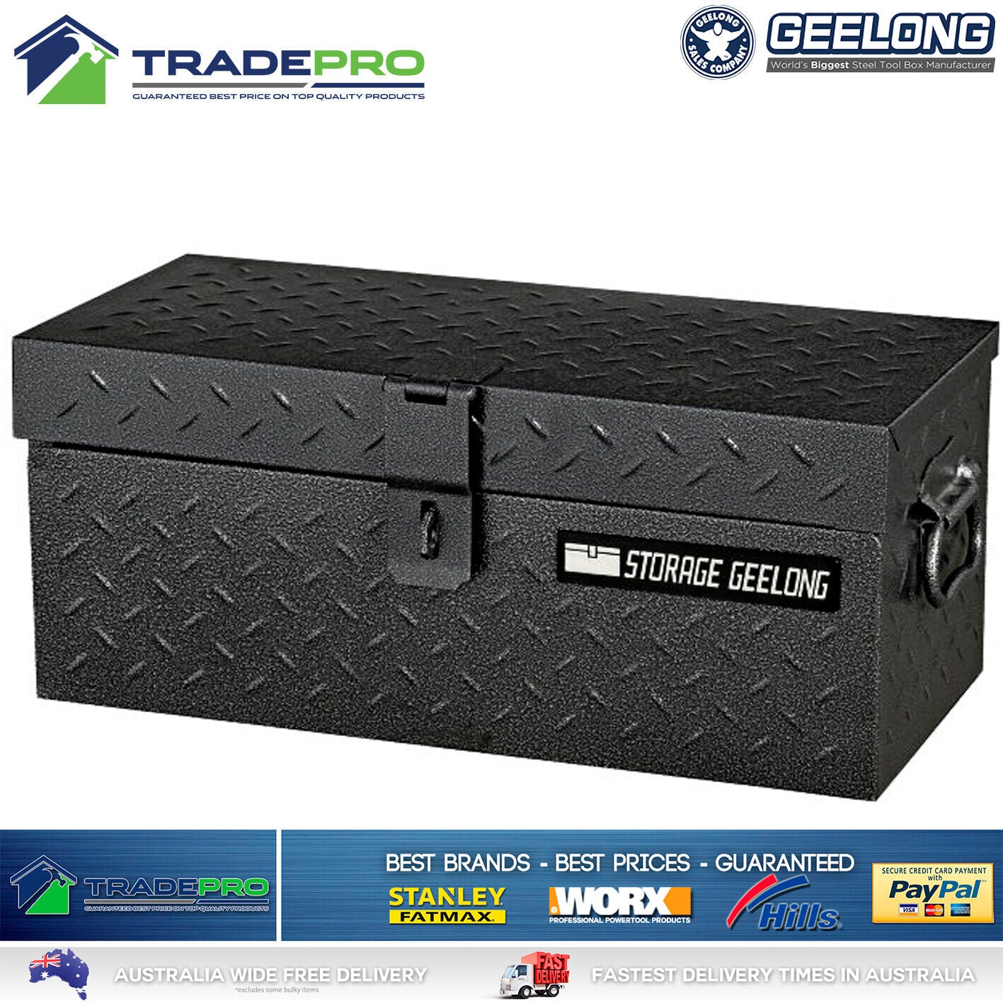 Toolbox Geelong® Trade Tool Box Chest 48cm Black Grey Steel Lockable Ute Storage