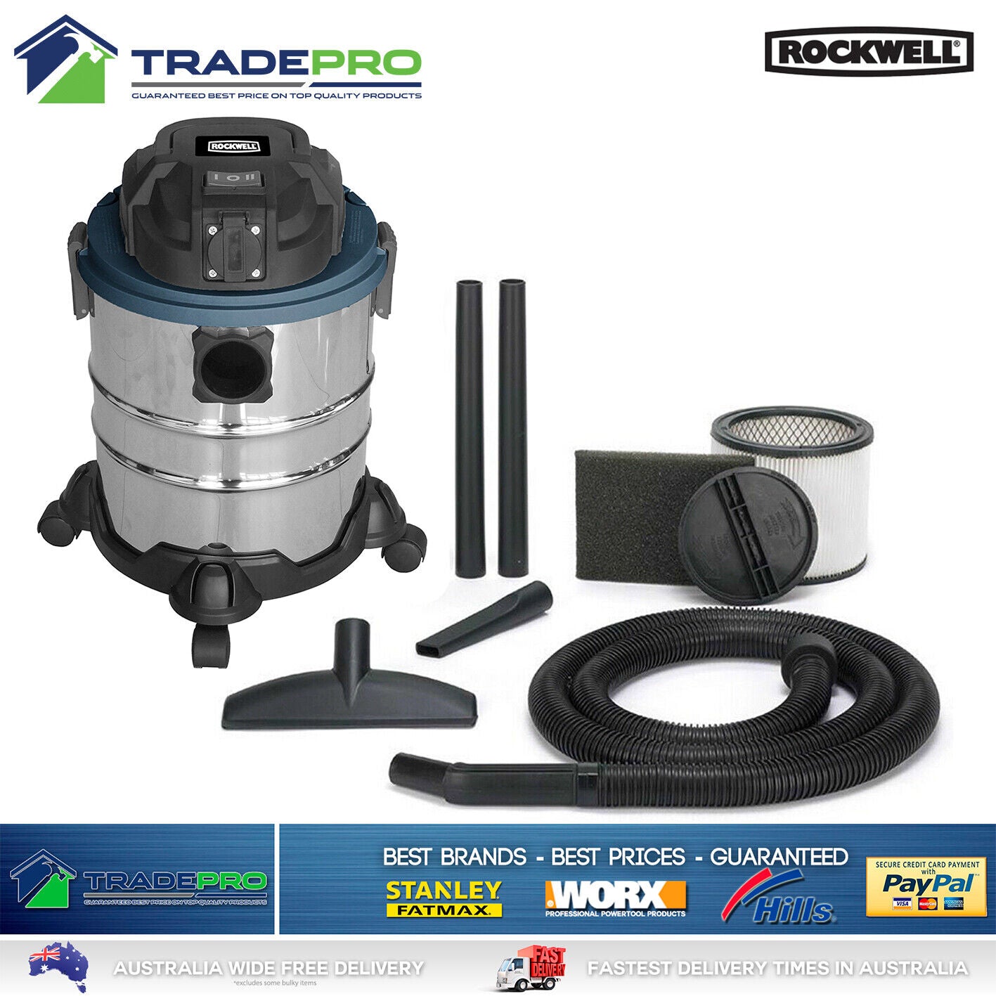 Vacuum Cleaner Wet & Dry Commercial Work Shop 1200W Kit 20L Shop Pro Vac Set