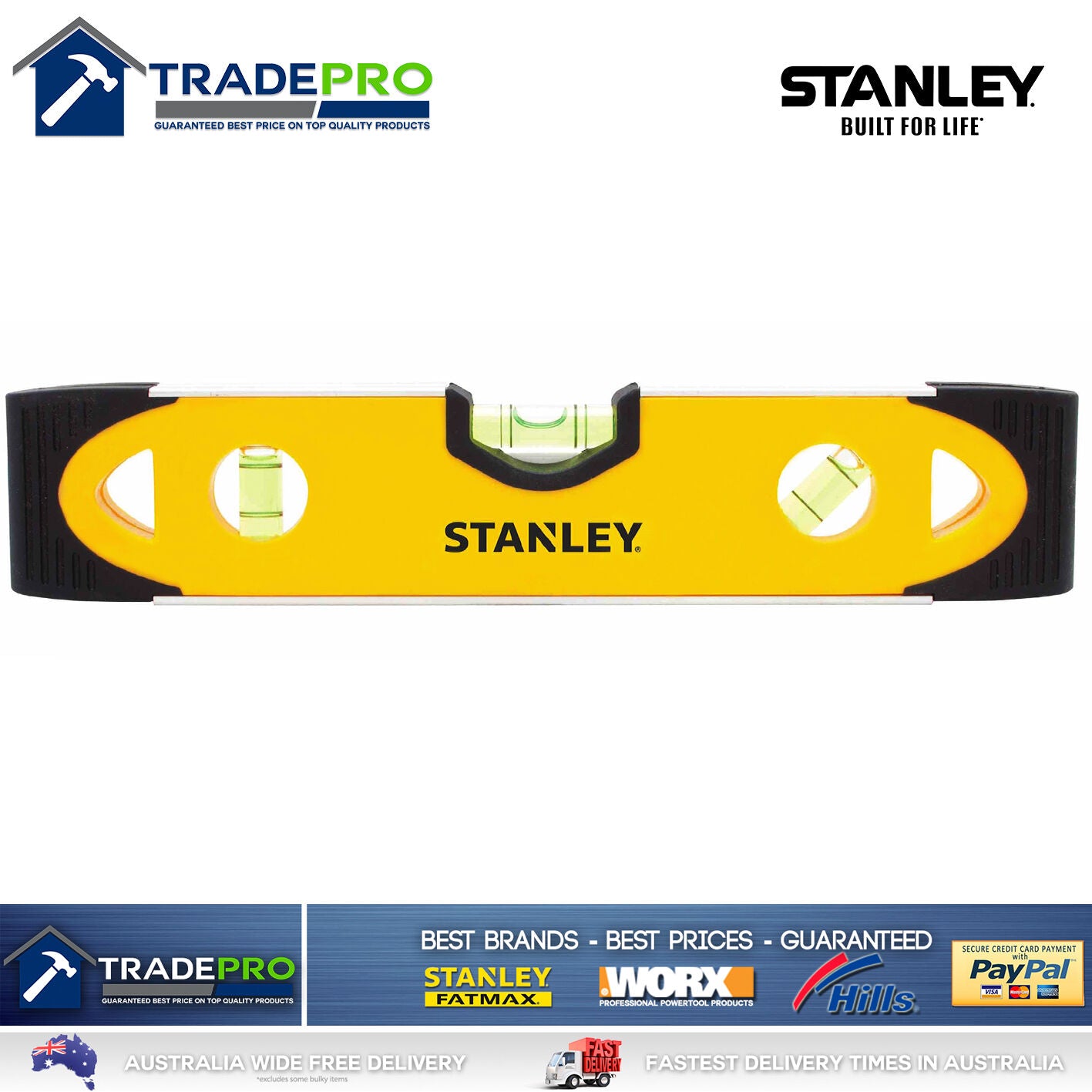 Torpedo Spirit Level Stanley® 230mm 9" PRO Magnetic Base Heavy Duty Shock Proof