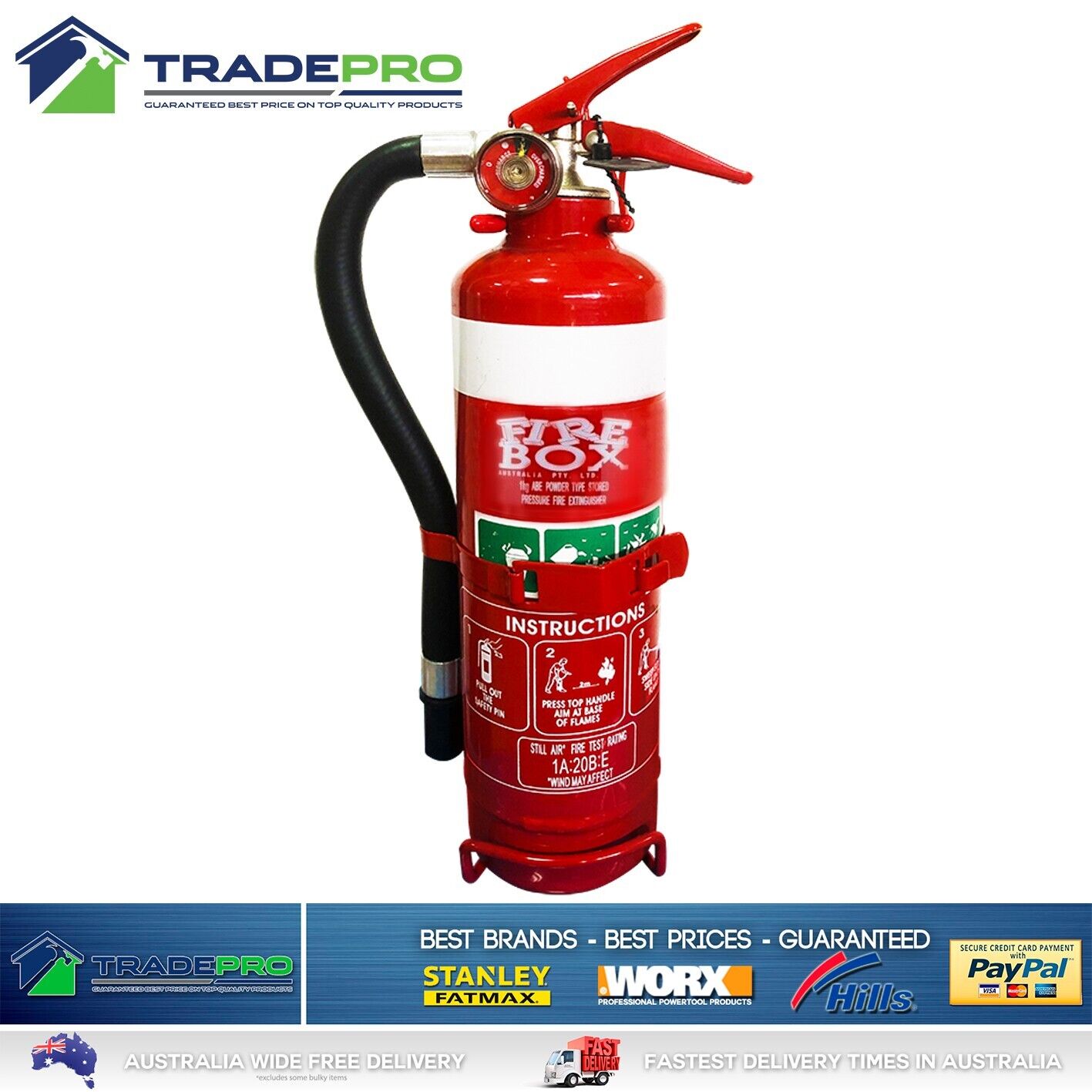 Fire Extinguisher 1kg ABE Dry Powder 1kg Hose & Bracket Car Boat Home Aust App