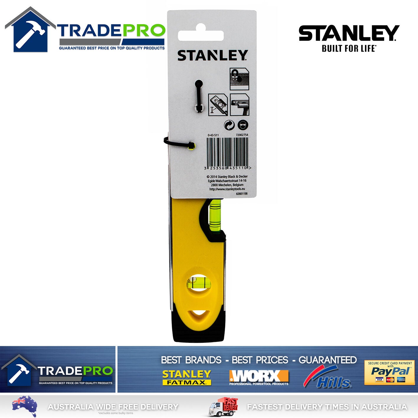 Torpedo Spirit Level Stanley® 230mm 9" PRO Magnetic Base Heavy Duty Shock Proof