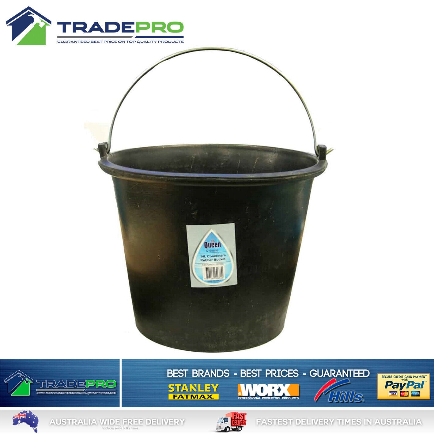Bucket Rubber Heavy Duty Stock Safe with Handle 17.5 L Horse Commercial Cement