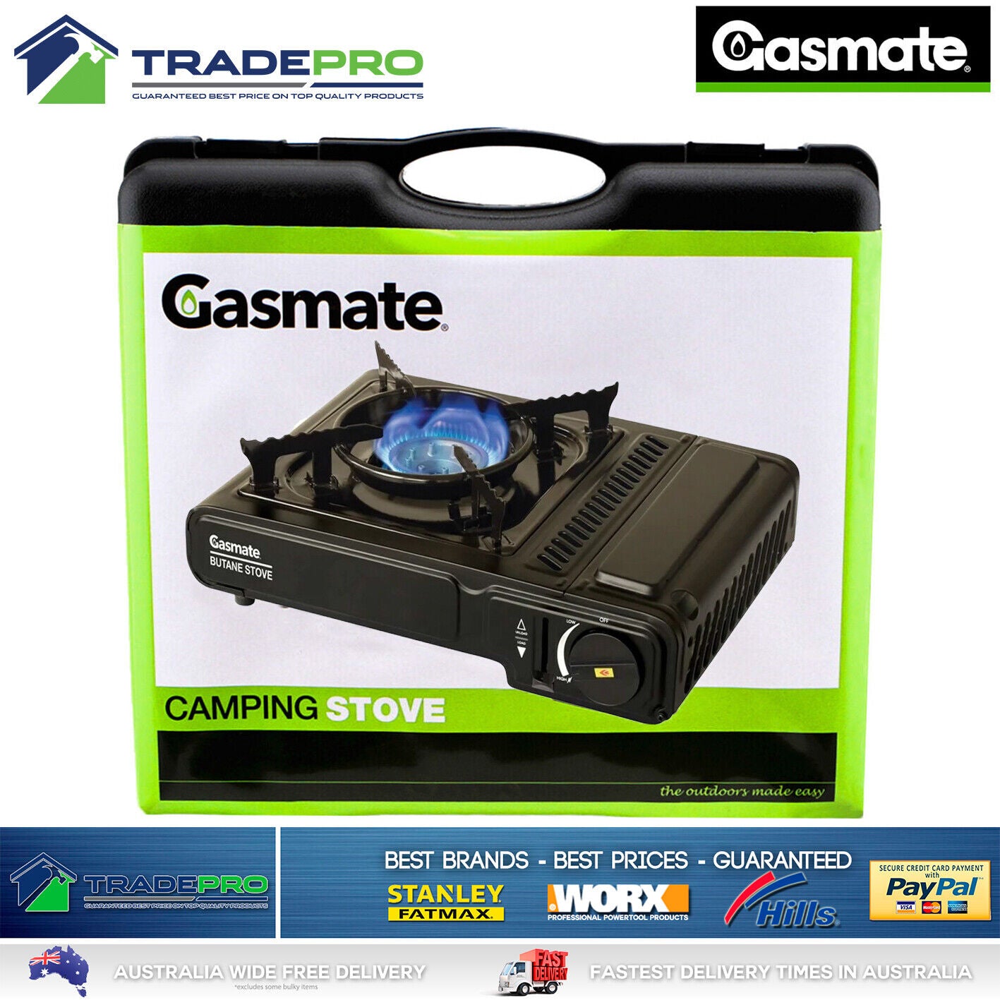 Butane Stove Portable Gasmate® Single Gas Burner Camp Cooker & Case AGA APPROVED
