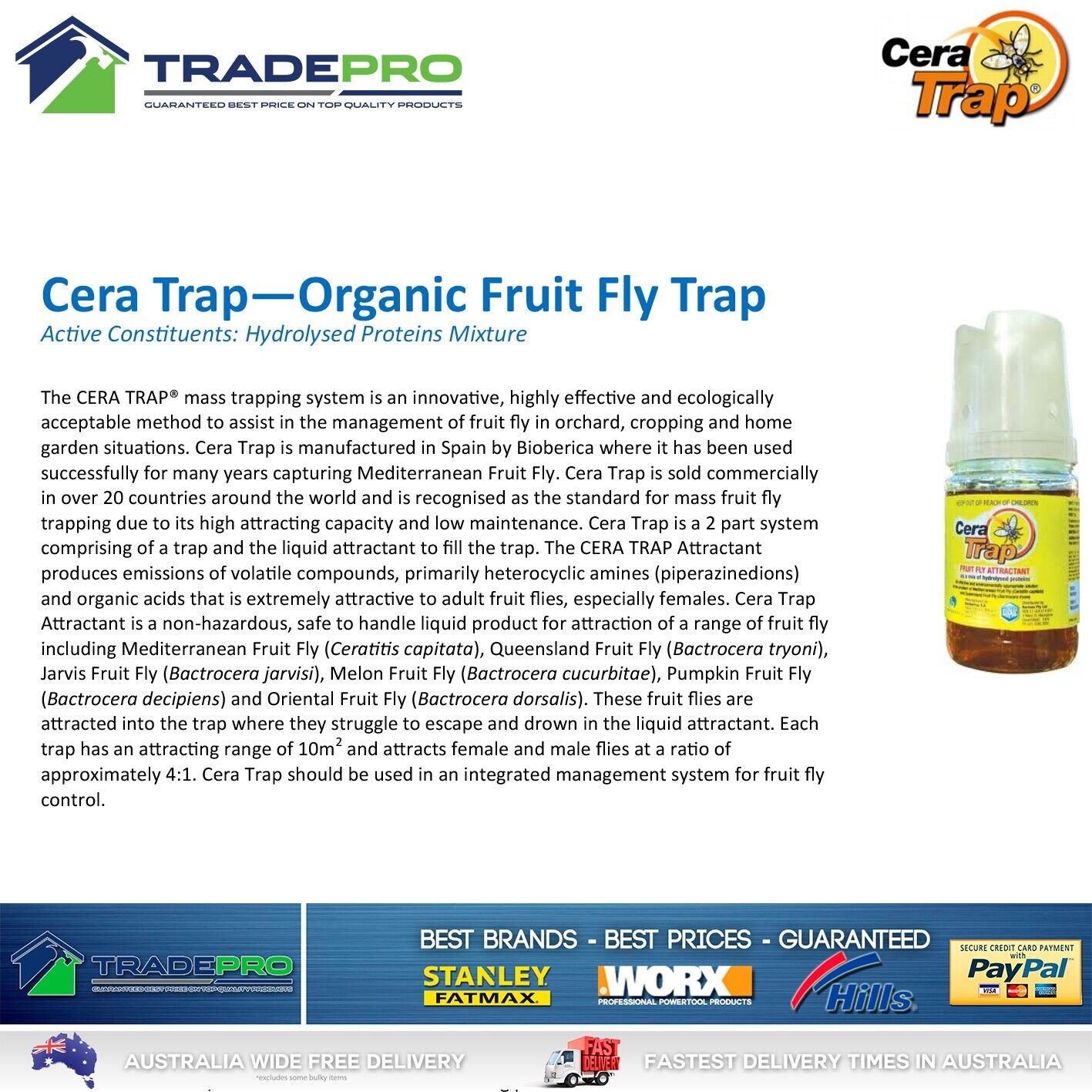 Fruit Fly Trap Cera Trap® 600ml Organic Fruitfly Catcher Natural Kit