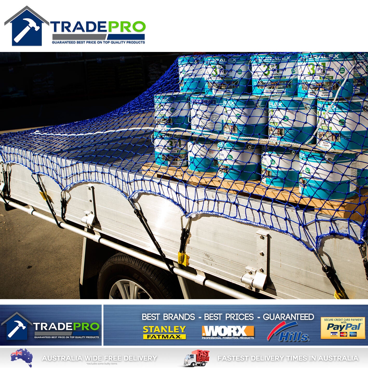 Cargo Net Ute Trailer Heavy Duty 1.8x2.7m Aust Legal with 10x H/Duty Tie Downs