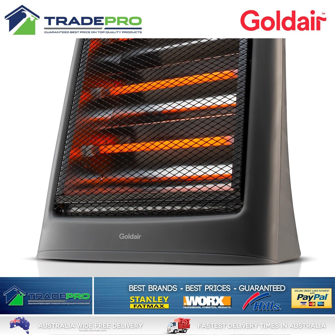 Heater Radiant 1200W Goldair 3 Bar Heat Bedroom Bathroom Indoor Electric Home