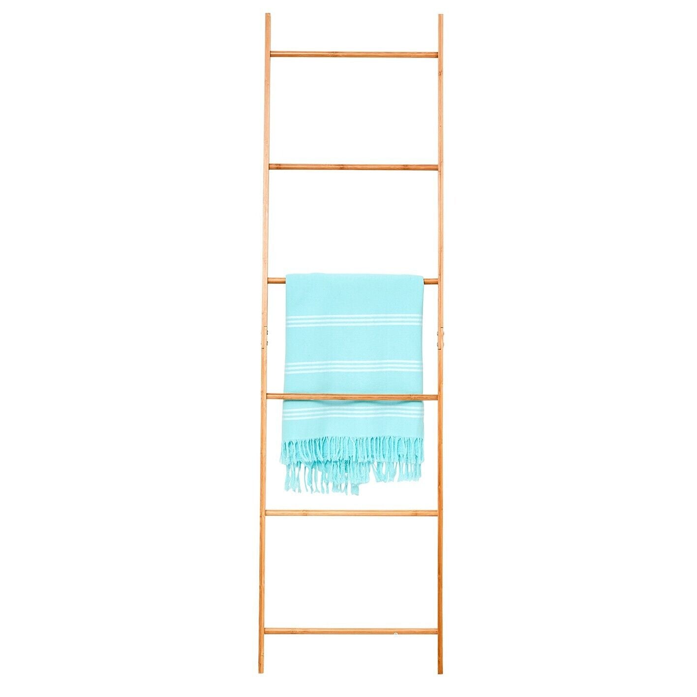 Ladder Towel Blanket Rack Rustic Bamboo Leaning Bathroom Clothes Dryer Hanger