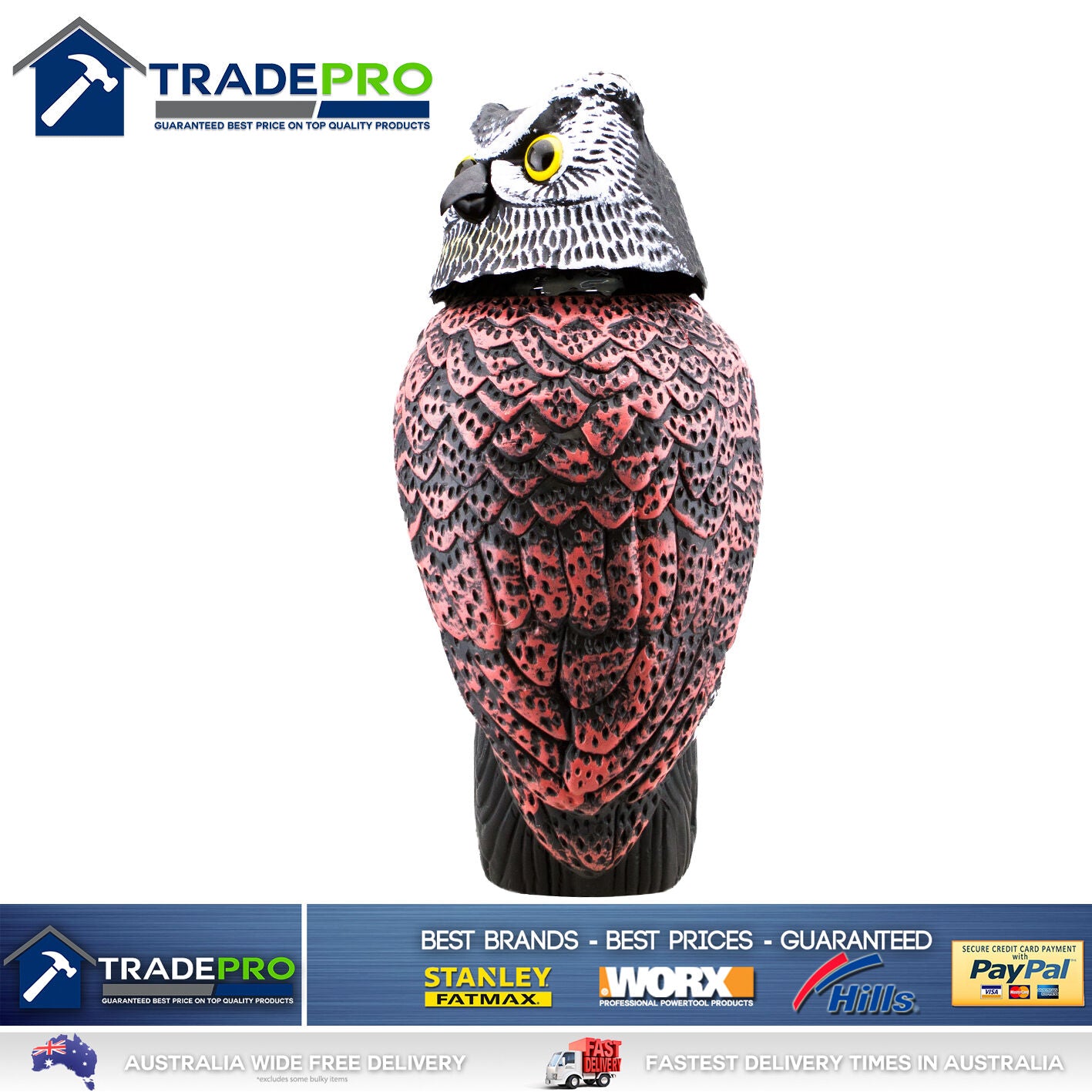 Scare Owl Rotating Head Large 40cm REALISTIC Possum Rodent Bird Pest Deterrent