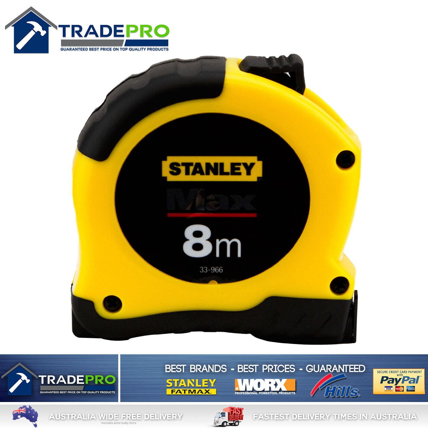 Stanley Tape Measure 8m Metric Fatmax Quality 8Mtr Metre Assorted Yellow Orange