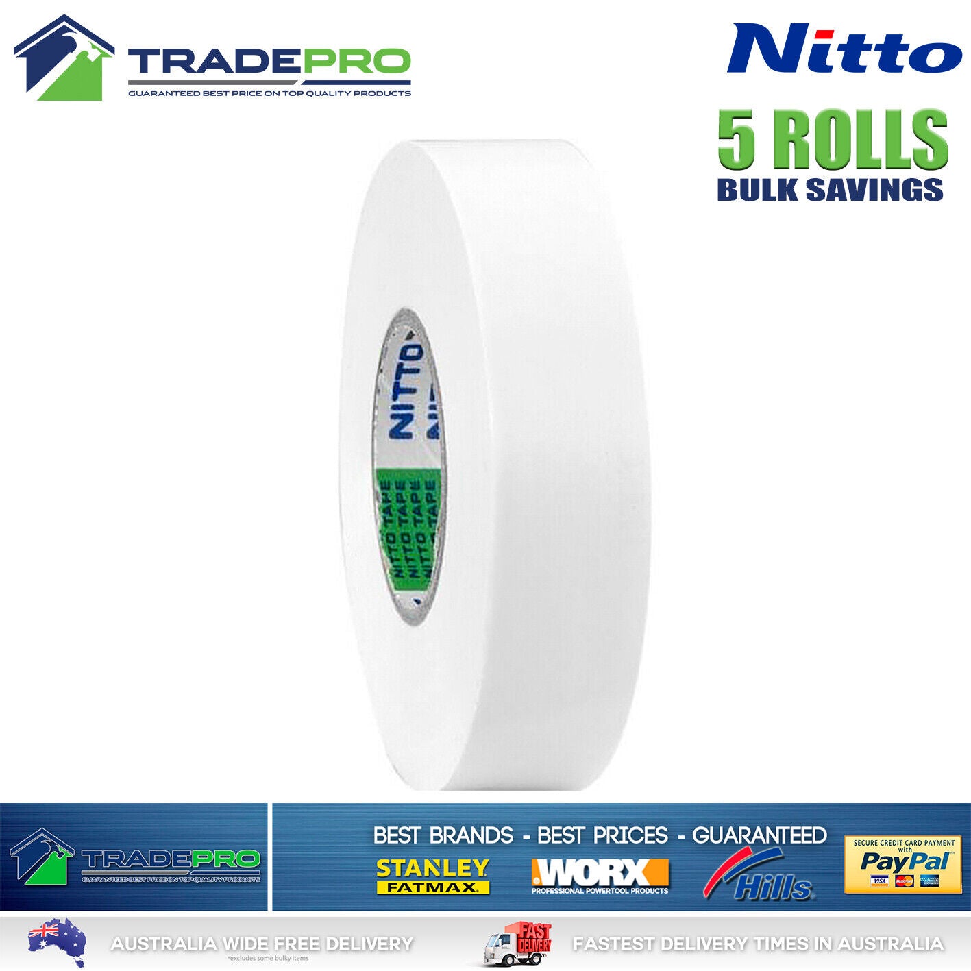 5x Rolls Nitto® Electrical Tape White 18mm x 20m Insulation Denko Electric Bulk