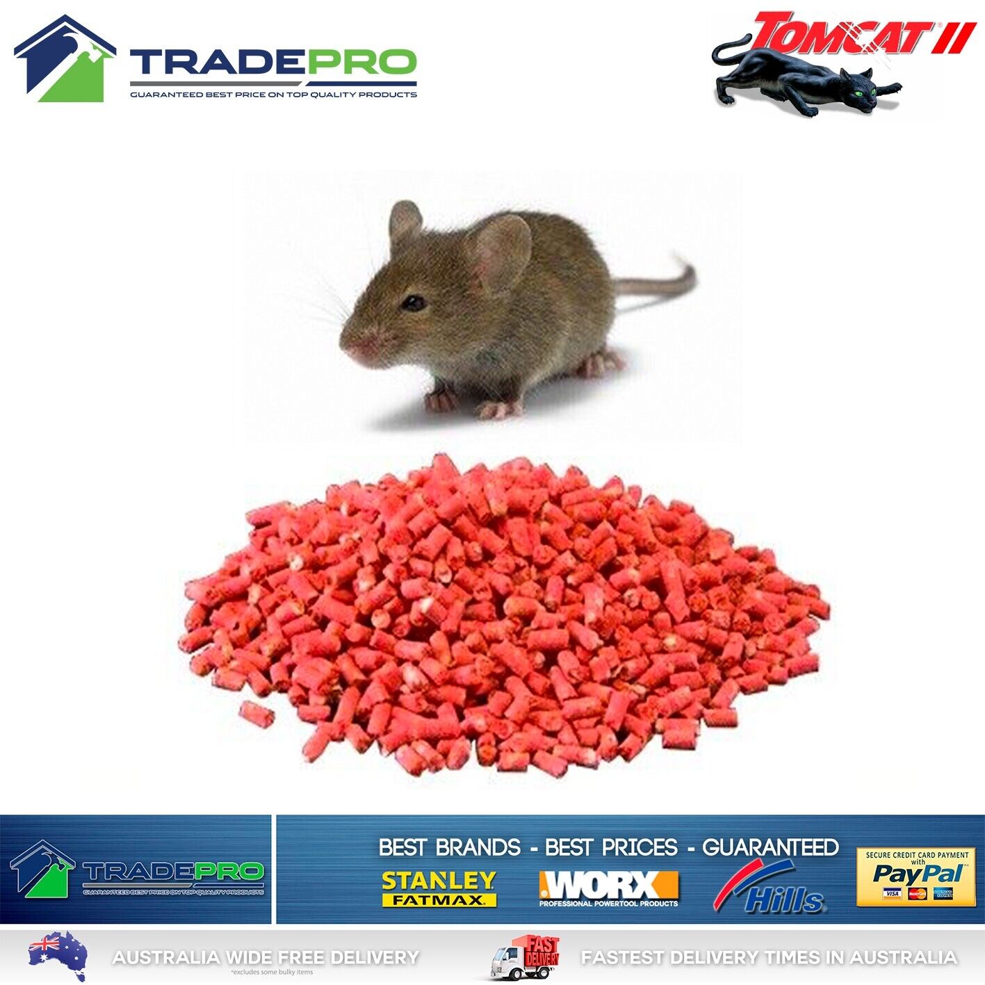 Tomcat II Ultra Fast Pellets 1kg Red Rat Bait Mouse Trap Poison Rodent Killer