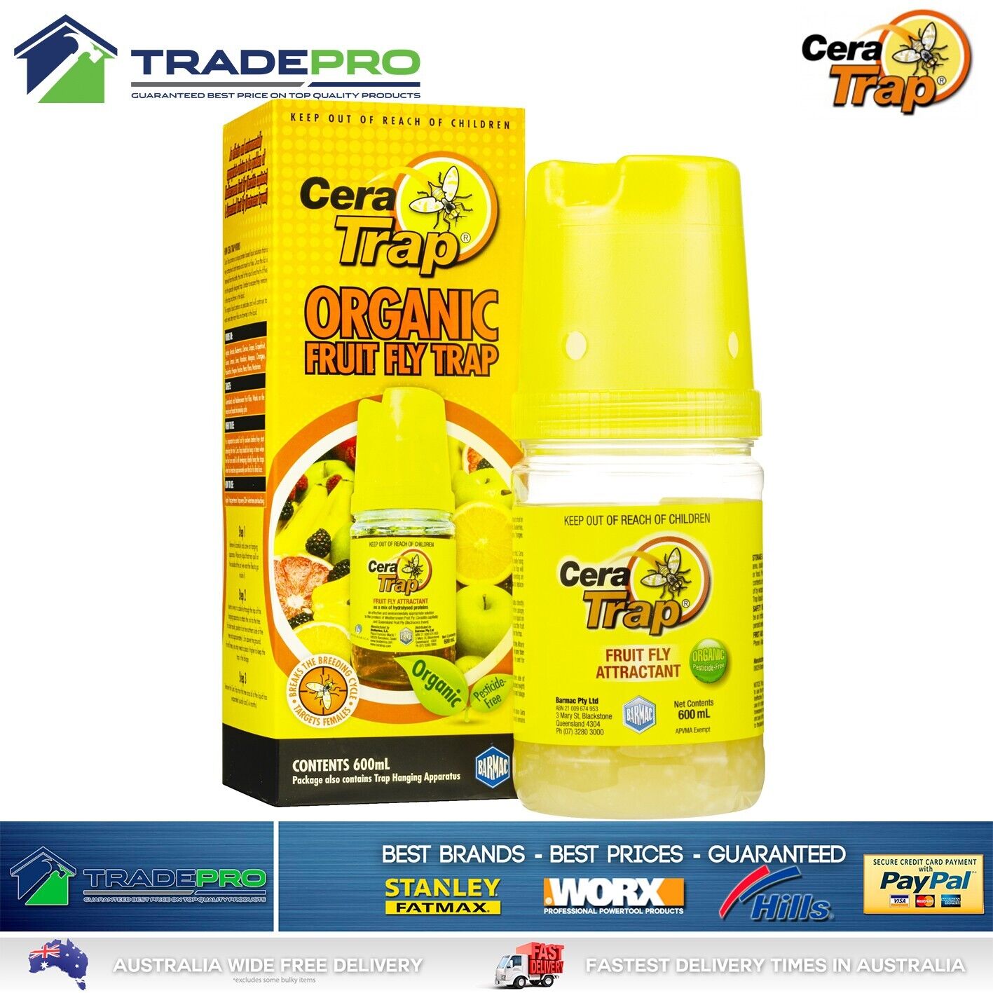 Fruit Fly Trap Cera Trap® 600ml Organic Fruitfly Catcher Natural Kit