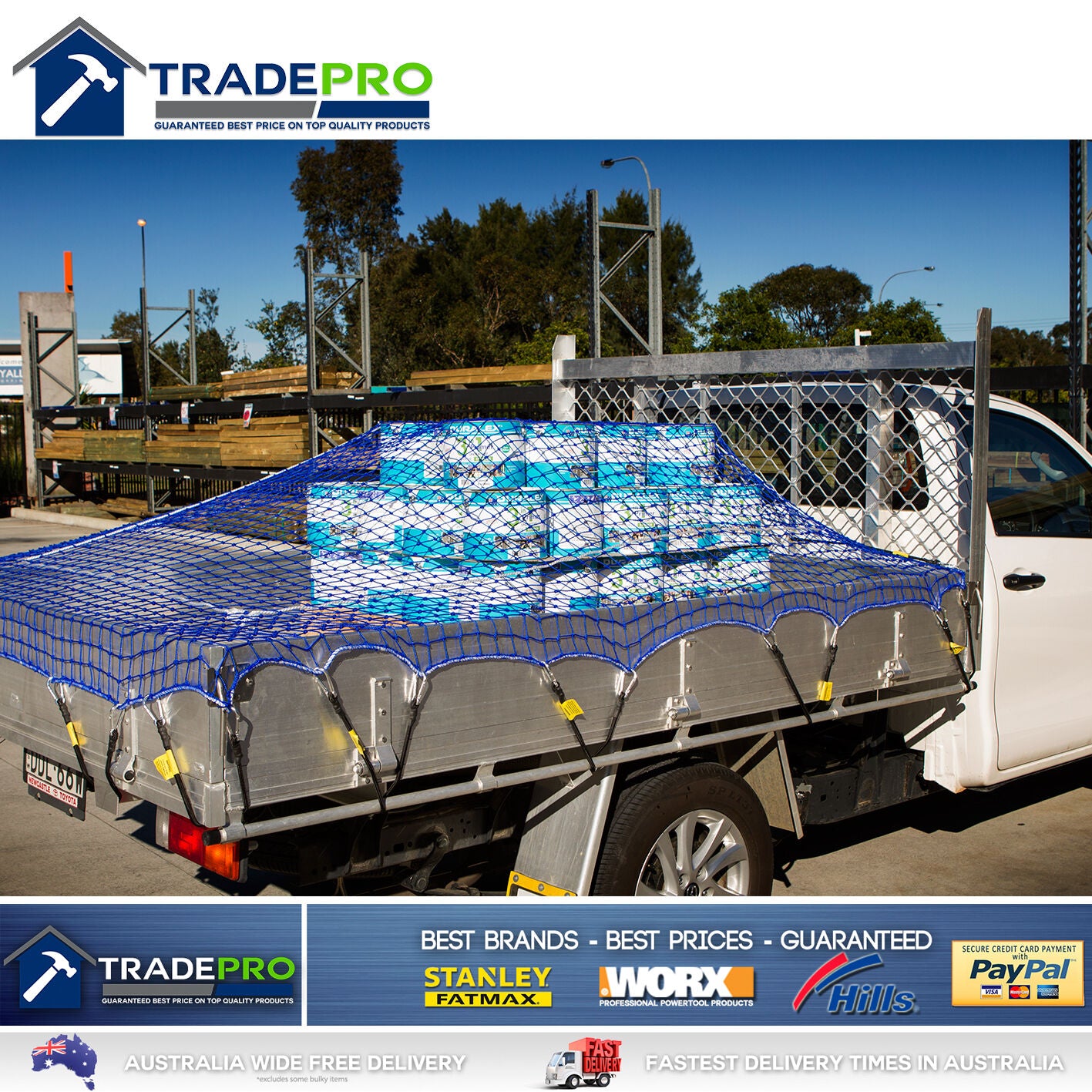 Cargo Net Ute Trailer Heavy Duty 1.8x2.7m Aust Legal with 10x H/Duty Tie Downs