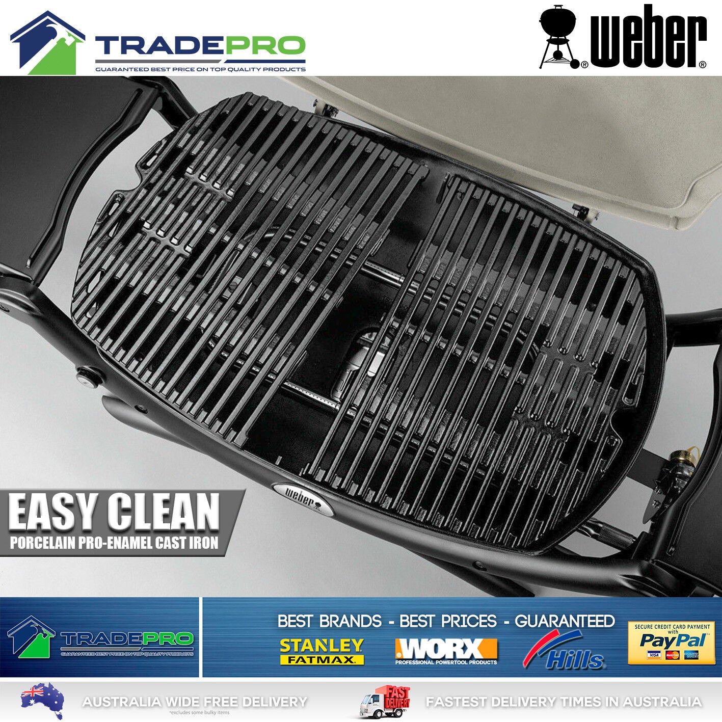 BBQ Weber Q2000 PRO Portable Gas Barbecue Grill Stainless Steel Burner with Hose