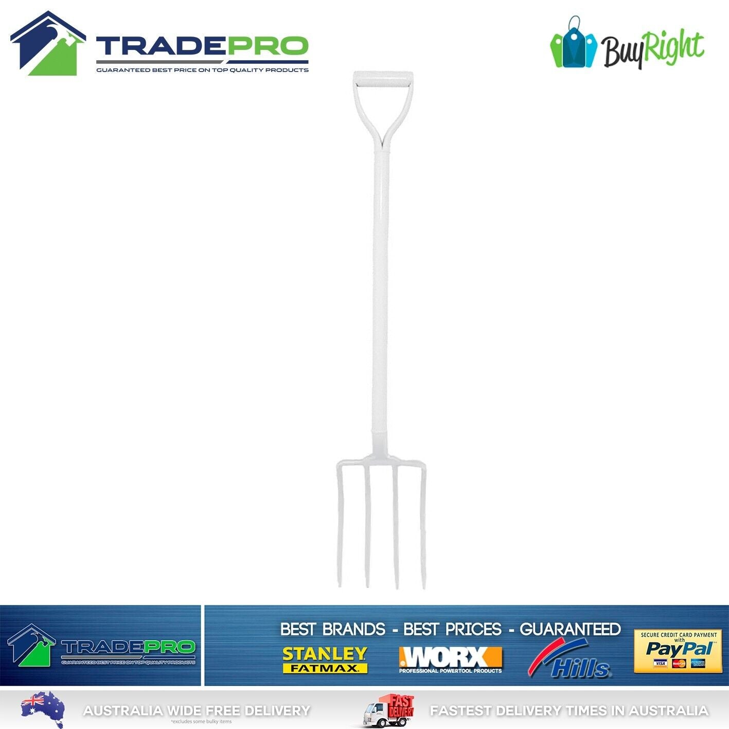 Garden Fork All Metal D Handle 4 Teeth Digging Garden Lawn White Airator PRO