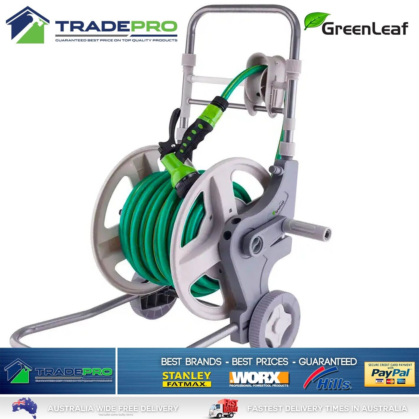 Retractable Garden Hose & Reel 30m Water Trolley Portable Storage & Wheels Cart