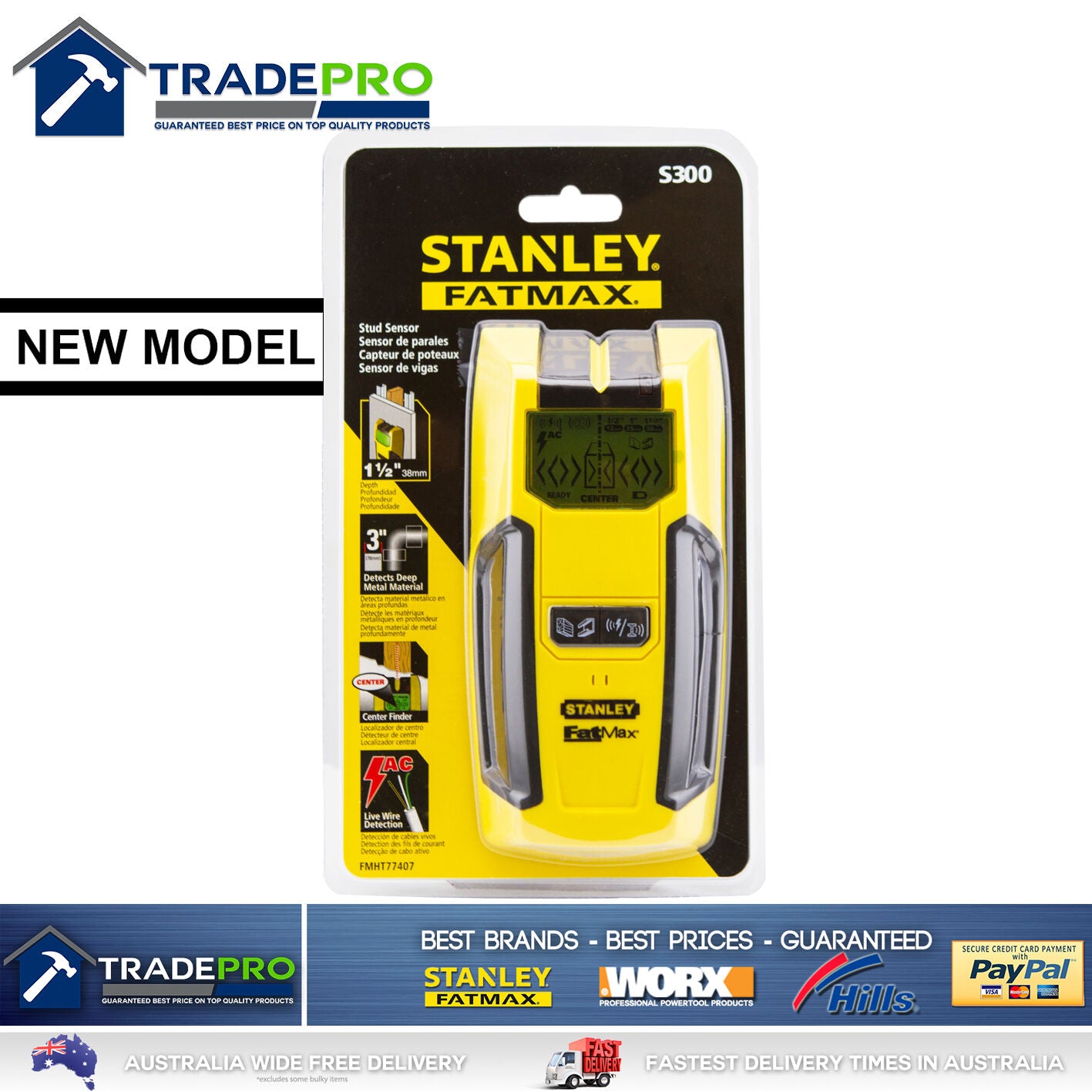 Stanley Stud Detector Sensor Finder S300 NEW MODEL AC Detection Metal &Wood Scan