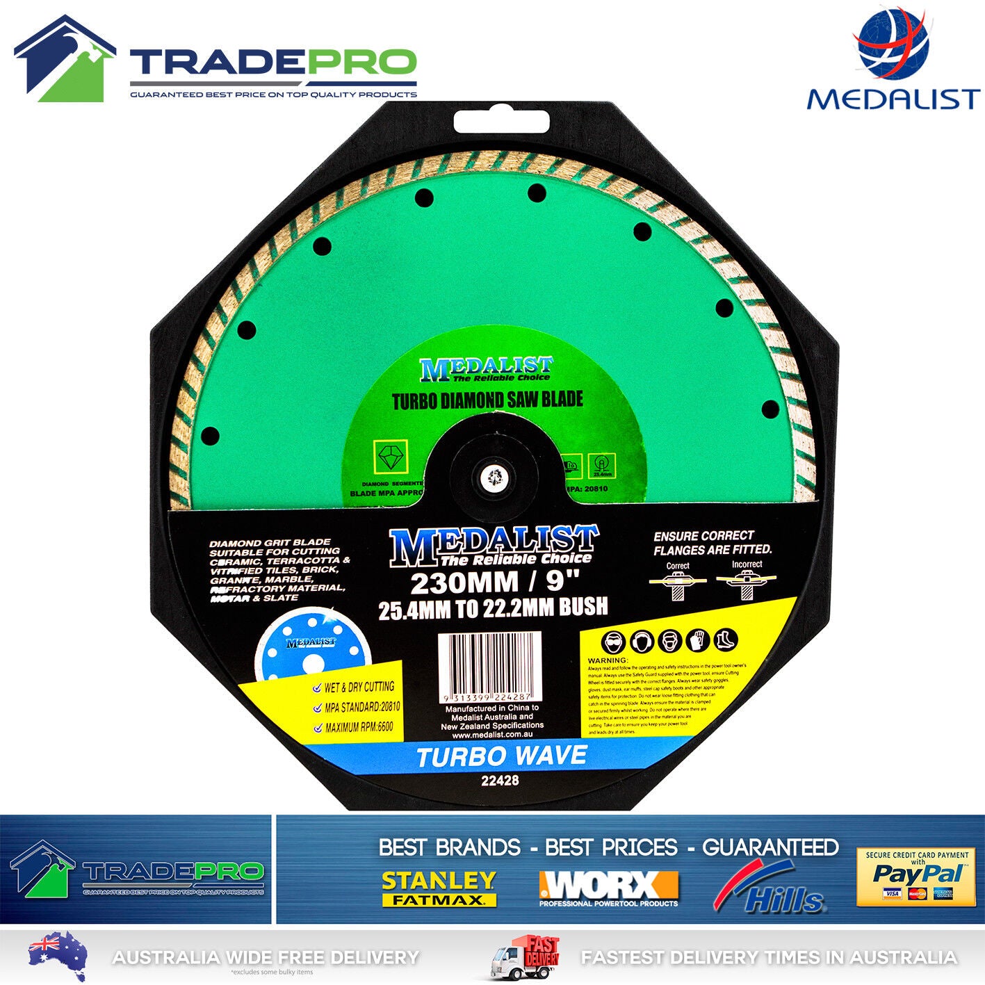 Diamond Cutting Wheel 230mm 9" PRO Turbo Wave Blade Disk Angle Grinder Tile Saw