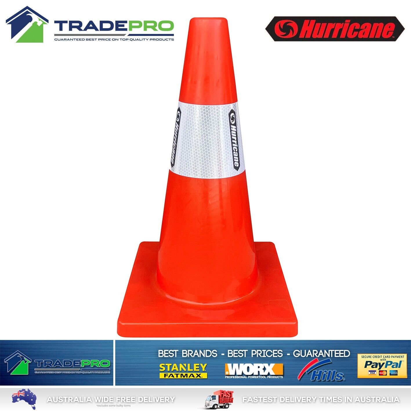 Traffic Cone Witches Hat Hurricane Hi Vis Orange 450mm Reflective Safety Cones